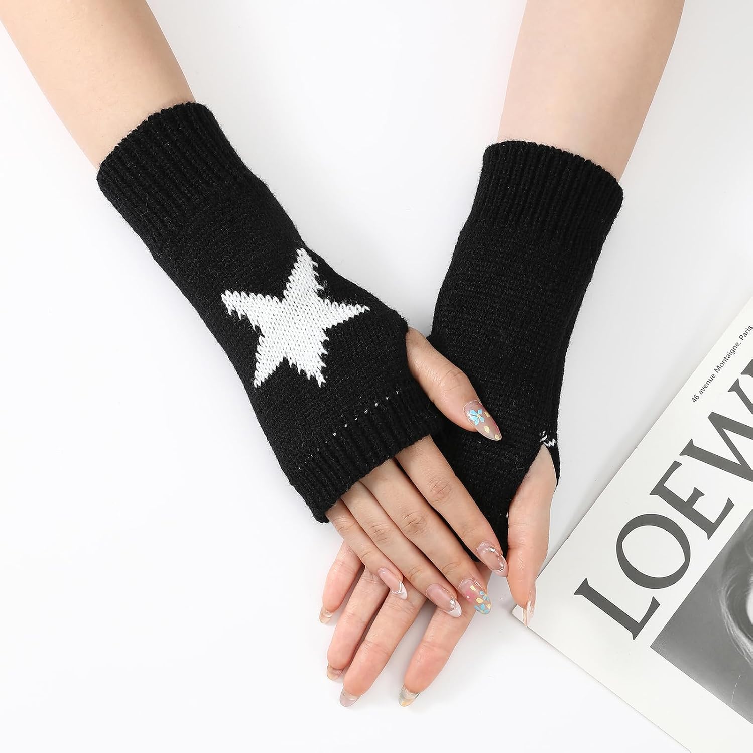 3 Pcs Punk Goth Star Fingerless Gloves Knitted Arm Warmers Y2K Emo Grunge Therian Stuff