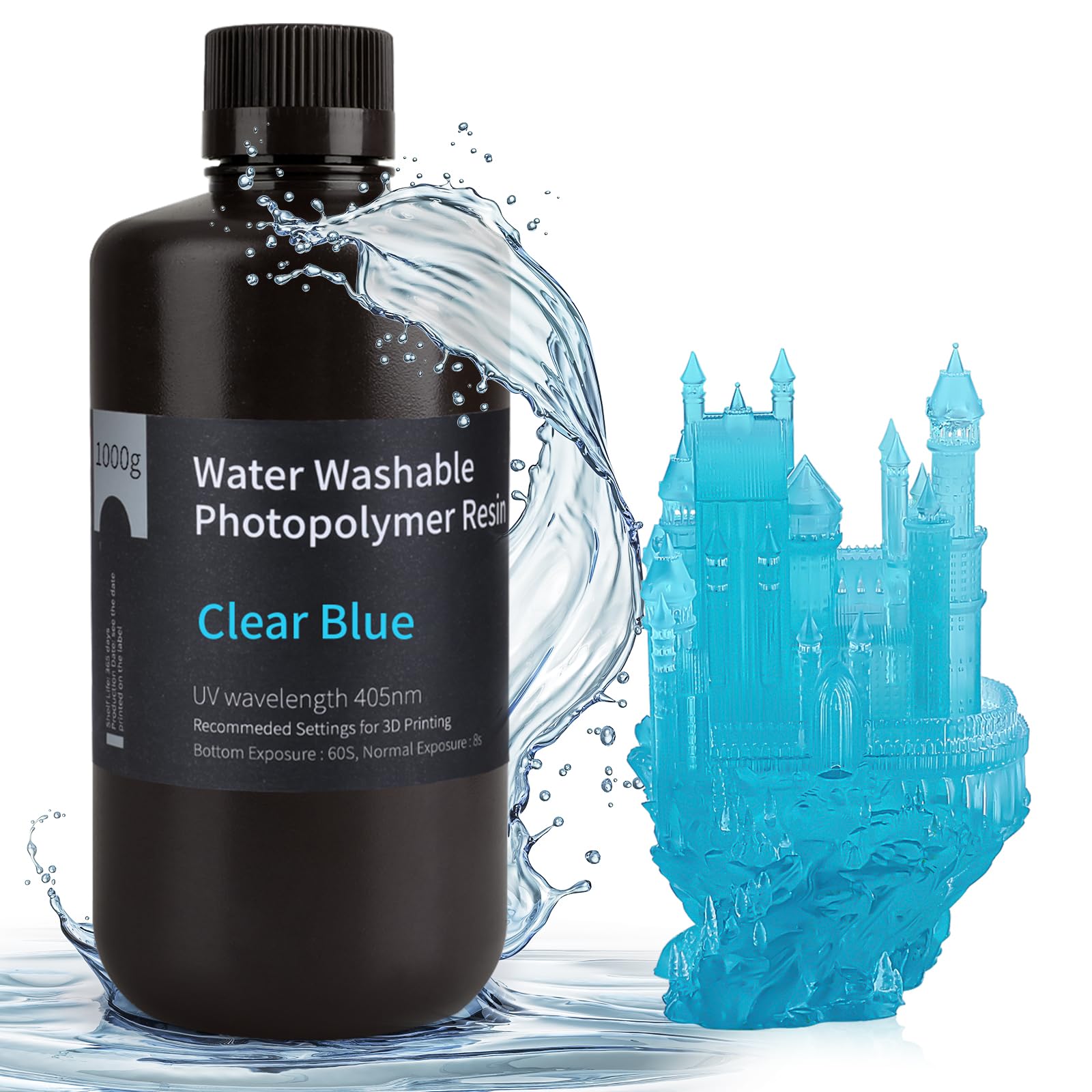 ELEGOO Stampante 3D Lavabile in Acqua Resina LCD Resina Fotopolimerizzante UV 405nm Resina Fotopolimerica per Stampa 3D LCD 1000Gram Blu Chiaro