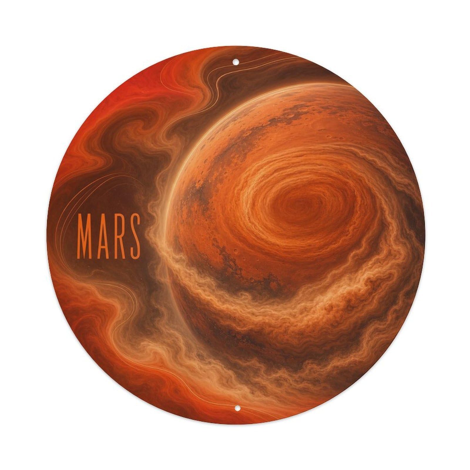 Solar System Terrestrial World Mars Red Planet Metal Tin Sign Plaque Wall Decor for Cafe, Man Cave, Club Bar, Office, Home Garden Round Metal Poster 8x8Inch