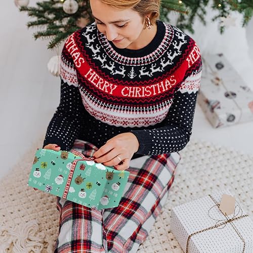 Miniatura 7 de Hojas planas plegadas de papel de regalo de Navidad (30 x 20 pulgadas por hoja, 4 hojas, 4 diseños: 15 pies cuadrados ttl) con cinta de borde dorado