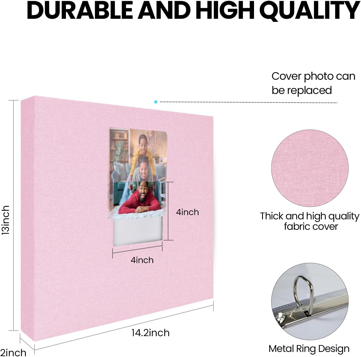 J.west 12x12 inch Large 3 Ring Scrapbook Photo Album,Linen Cover Journal Photo Book with 35 Plastic Sleeves 70 Pages DIY Memory Book for Travel Wedding Couple Anniversary Family Adventure Pink