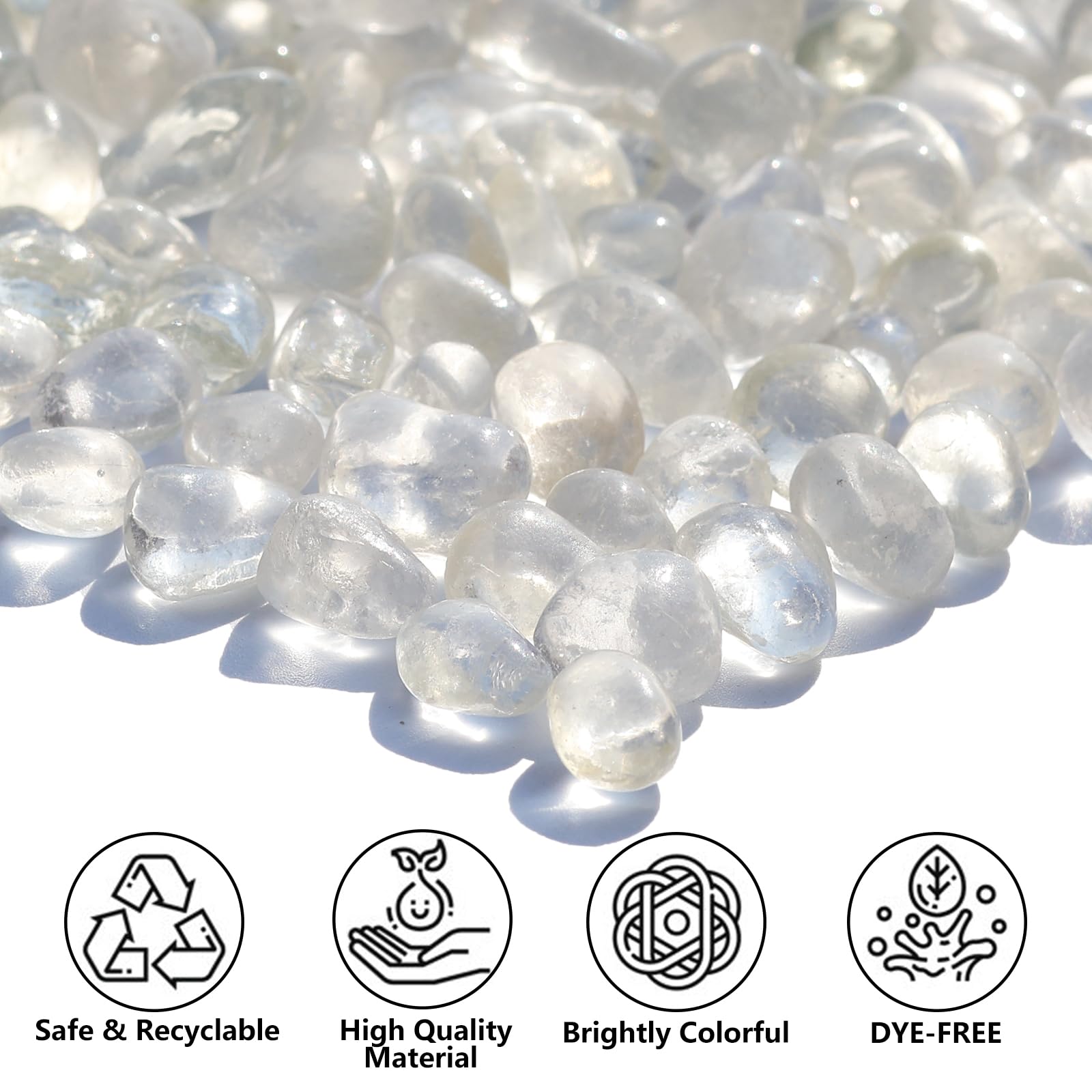 Sea Glass Stones - White Clear Glass Pebbles Gemstones - Perfect for Aquarium Rocks, Fish Tank Gravel, Vase Fillers, DIY Crafts, and Home Decor (0.9LB/14oz)