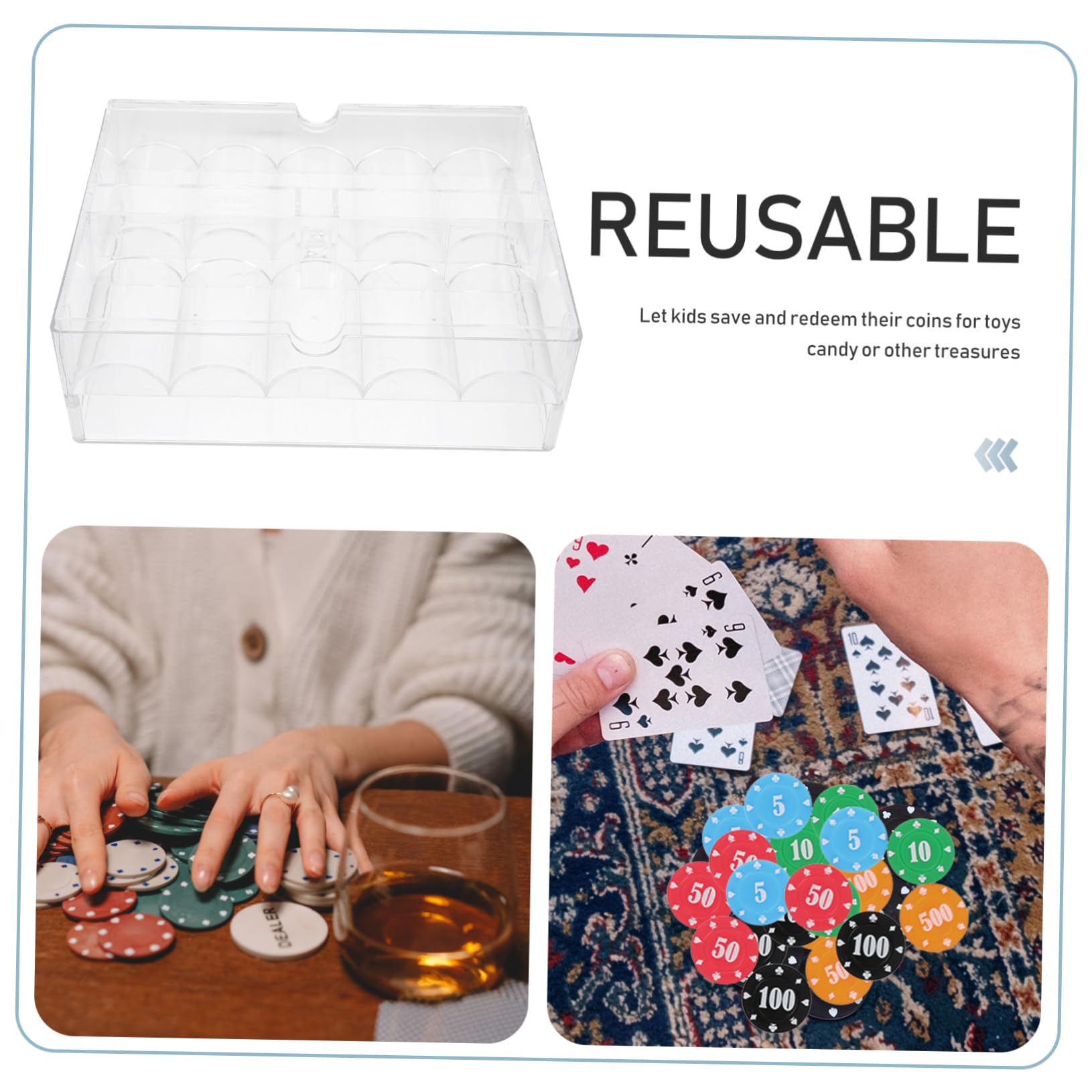 BUTIFULSIC Small Poker Chip Box Portable Acrylic Poker Chip Organizer Partition Design for Easy Access