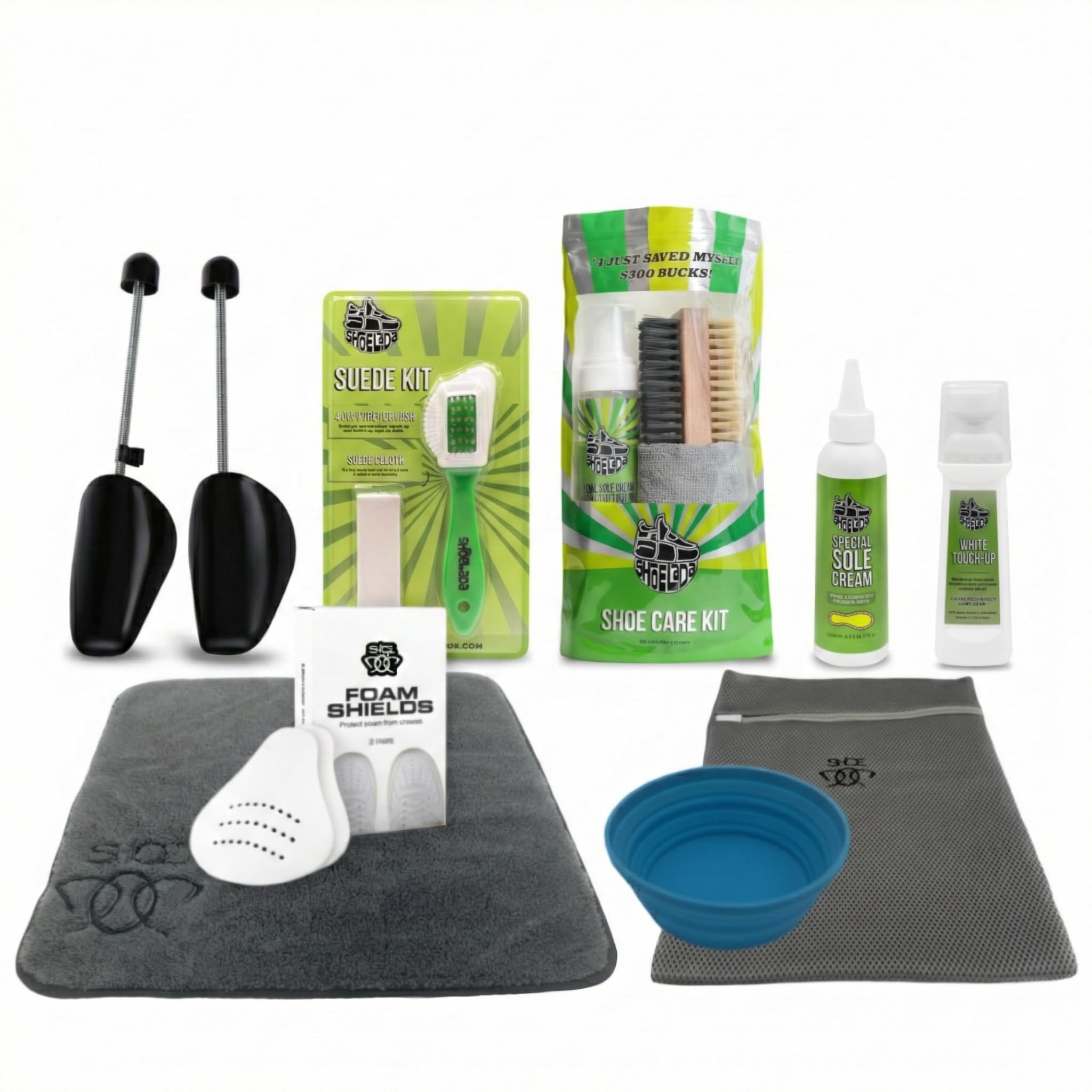 The Shoelada Everything Bundle Complete Sneaker Cleaning Kit Foam Cleaner Suede Kit Sole Cream Shoe Trees Touch-Up Mat