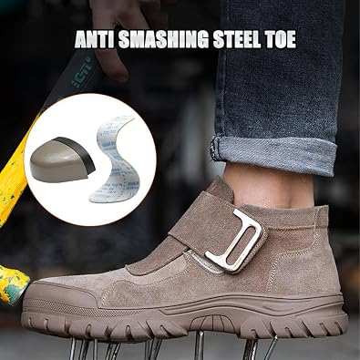 QINGCOMFACAI Steel Toe Shoes for Men Women Puncture Proof Non Slip Safety Work Shoes Comfortable Indestructible Construction Composite Toe Welder Boots