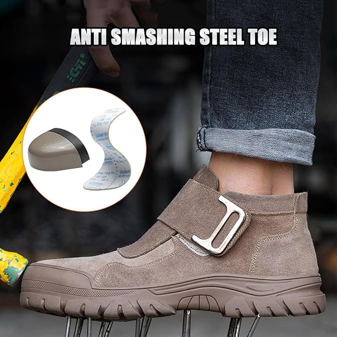 QINGCOMFACAI Steel Toe Shoes for Men Women Puncture Proof Non Slip Safety Work Shoes Comfortable Indestructible Construction Composite Toe Welder Boots