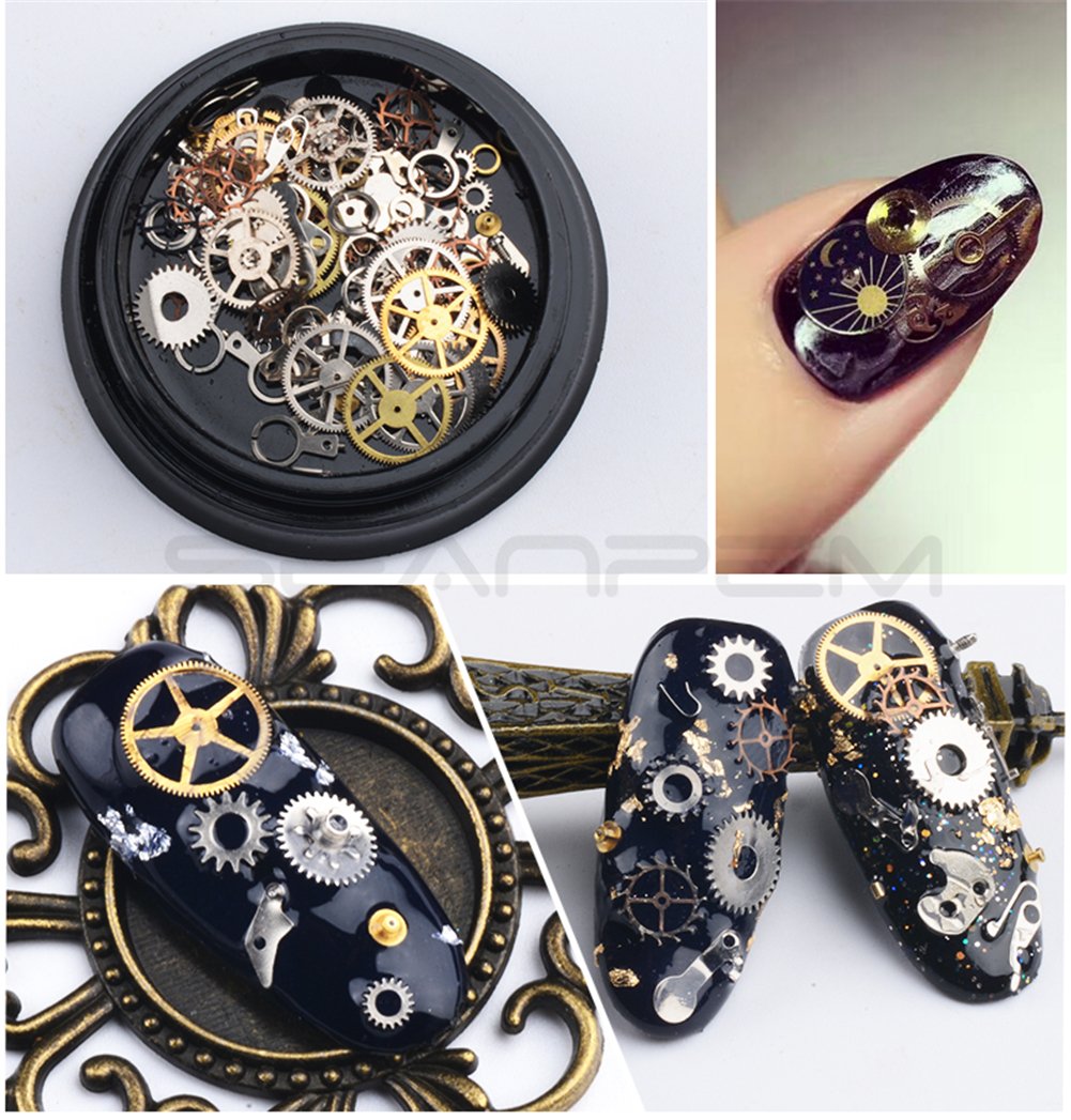 Moon rod nail parts Set 8P ♥︎·₊ Steam punk Nail Art Decoration, 3D DIY Jewelry Metal Time Gear