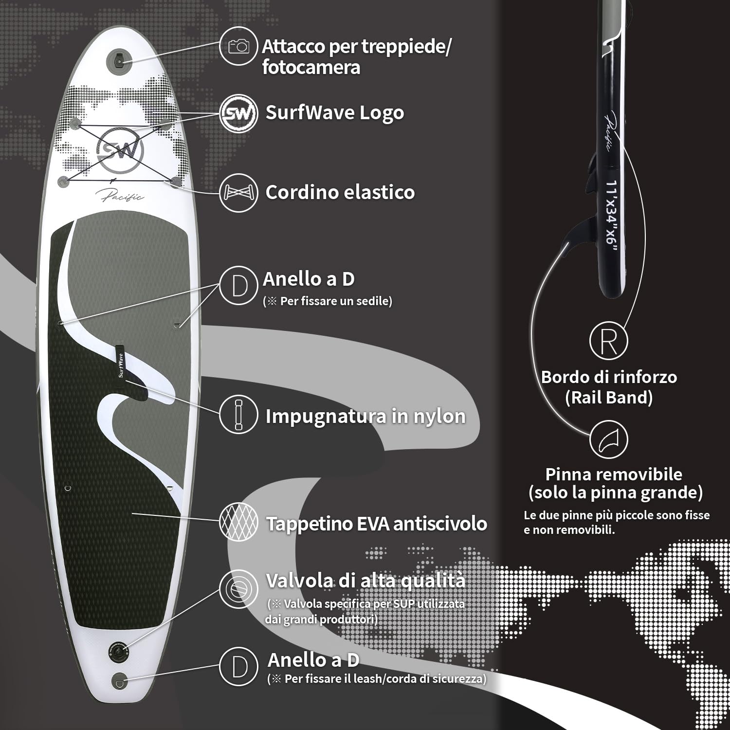 Stand Up Paddle Gonfiabile Sup Gonfiabile Adulti con Accessori Premium Pagaia Regolabile, Pompa A Mano, Pinna, Guinzaglio, Kit Di Riparazione, Zaino