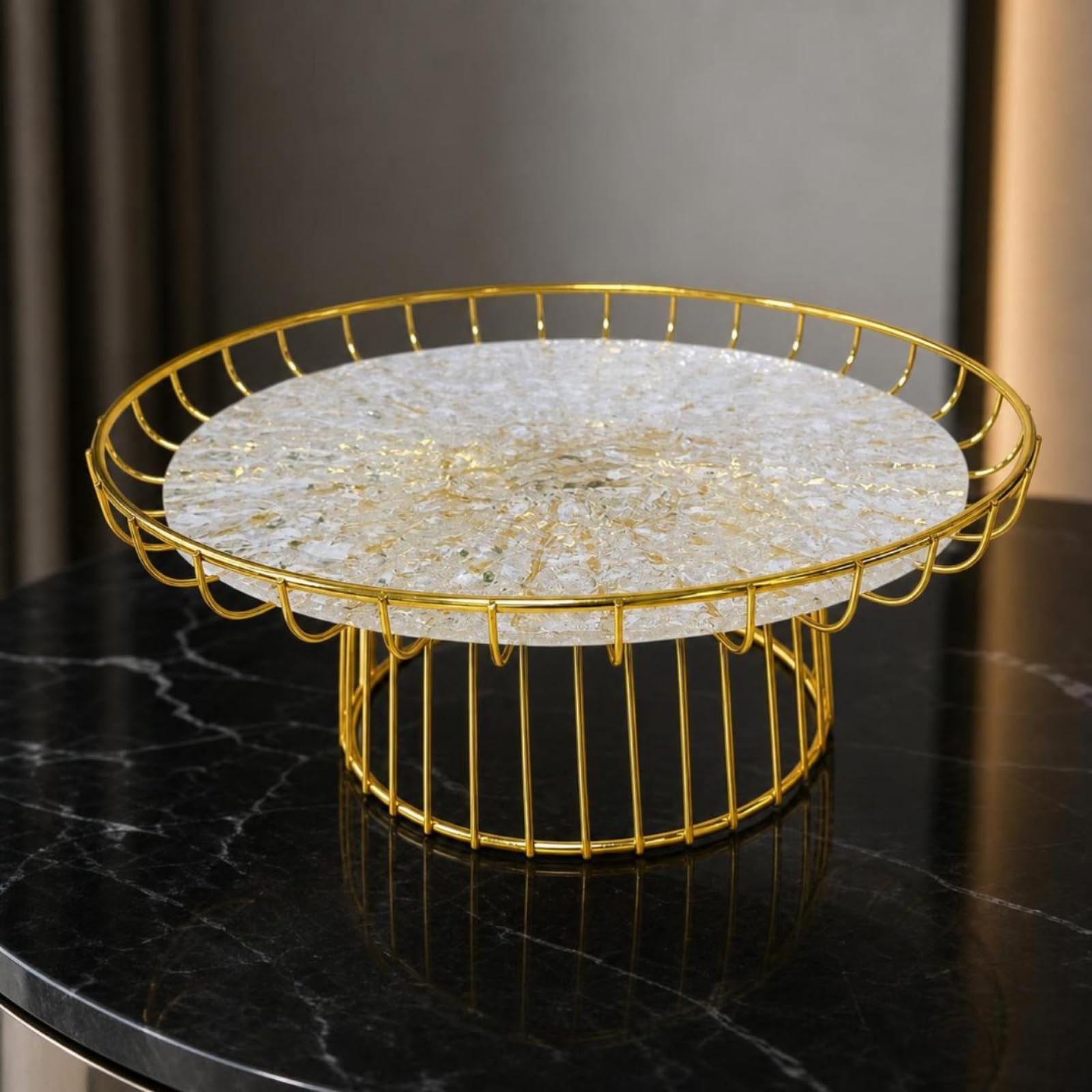 Dessertständer mit Acrylplatte modern Tortenplatte mit Fuß klar Tortenständer Fuß für Gastgeber, Konditoren, Buffet, , Leichter Luxus, Minimalistisch, Gold, Eisen, Groß, Obstkorb, Acryl
