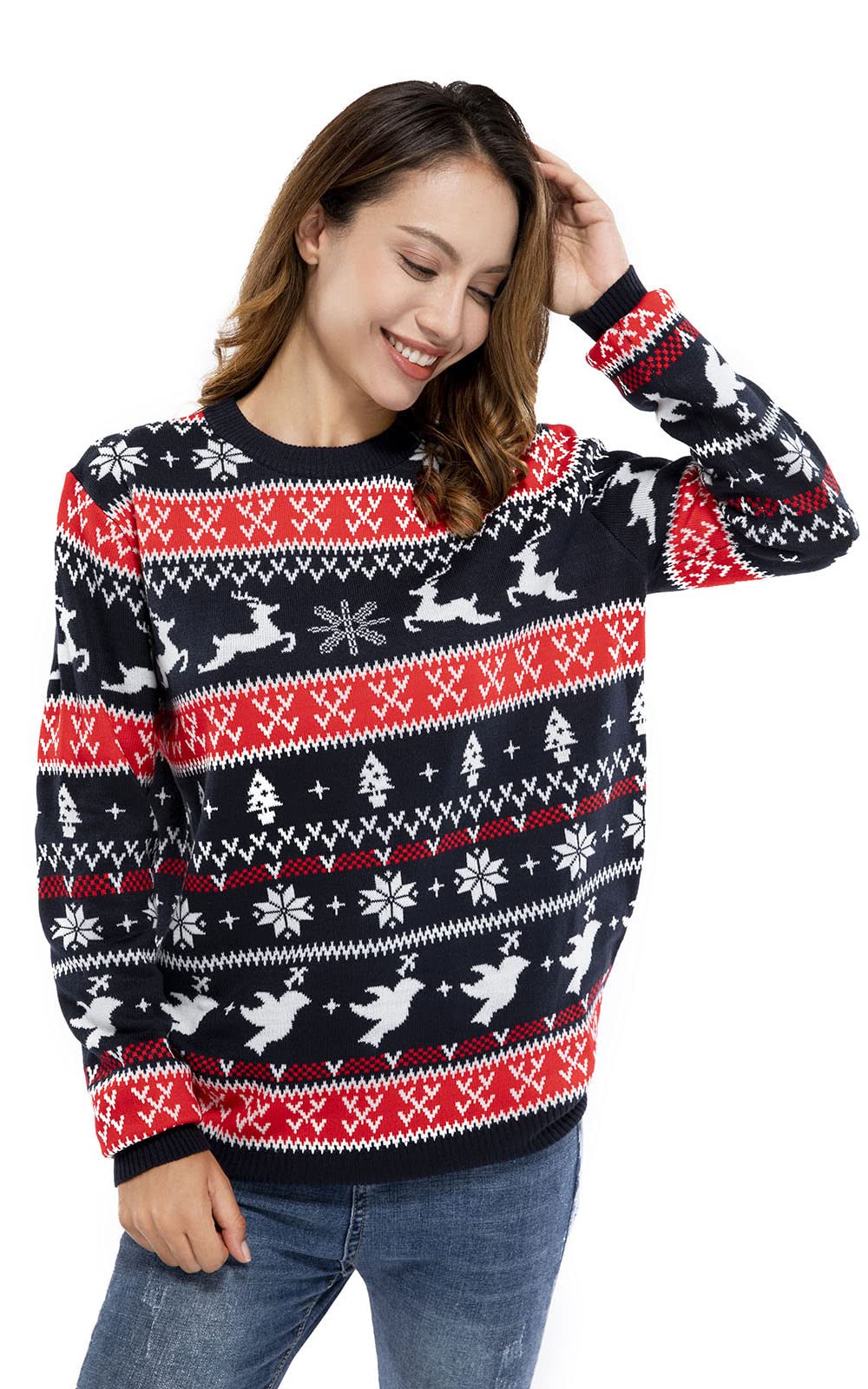 U LOOK UGLY TODAY Hässlicher Weihnachtspullover Damen Unisex lustig Chunky Fair Isle Gestrickter Festlicher Pullover Ugly Christmas Sweater für Party