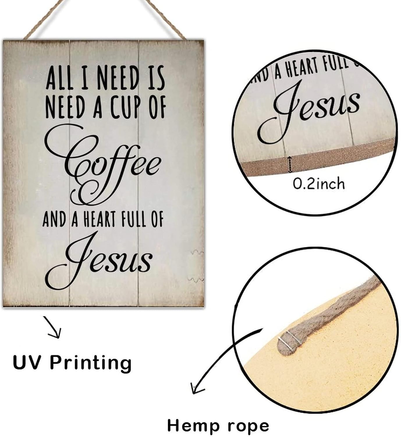 Rustic Wood Art Plaque All I Need is Need A Cup of Coffee and A Heart Full of Jesus Wood Plaque Vintage Farmhouse Wall Hanging Sign Art Decor Plaque with Quotes for Home 18x24in