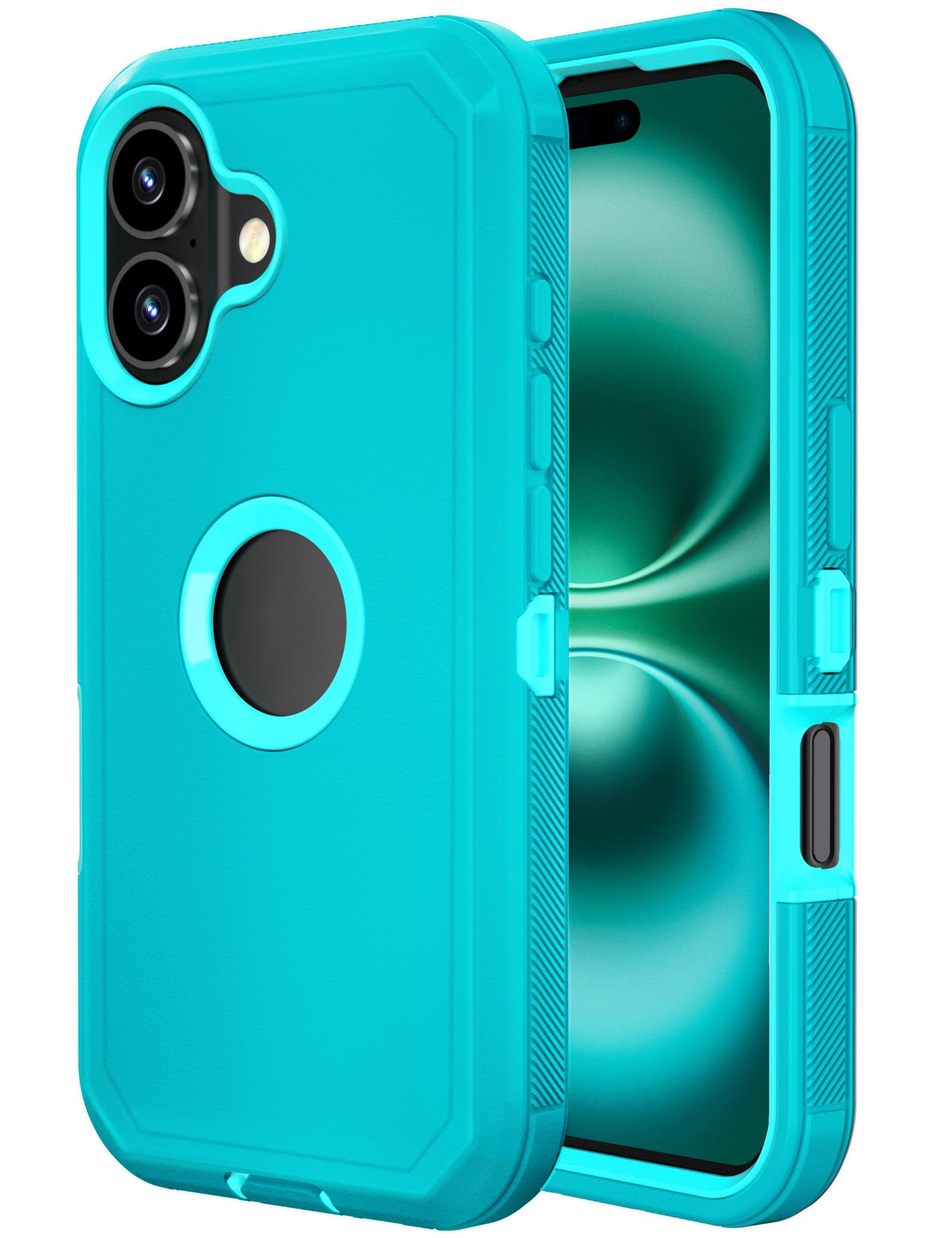 Jiunaifor iPhone 16 Case Heavy Duty Strong Shockproof Port Protection Screenless Dustproof Dual Layer Rugged Tough Protective Cover Phone Case for iPhone 16 6.1’’ 2024 Men Women Teal