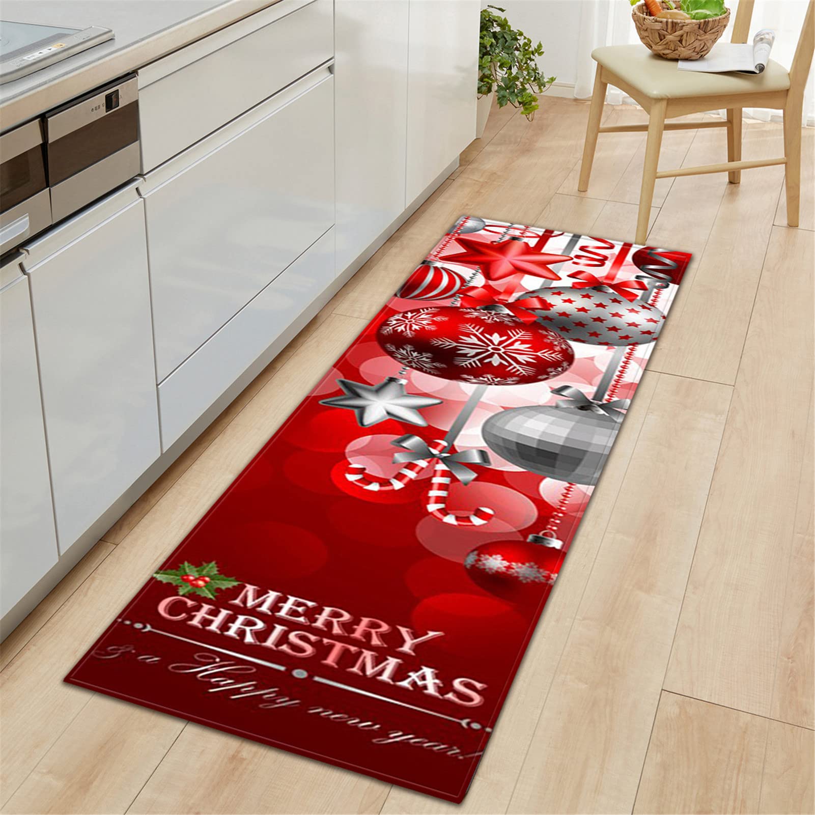 Felpudo Decorativo Navidad Alfombra De Navidad Rojas Antideslizante Absorbente Alfombras Entrada Lavable Alfombra Navideña para Cocina Sala De Estar Dormitorio Baño,20,60x180cm/23.6"x70.8"
