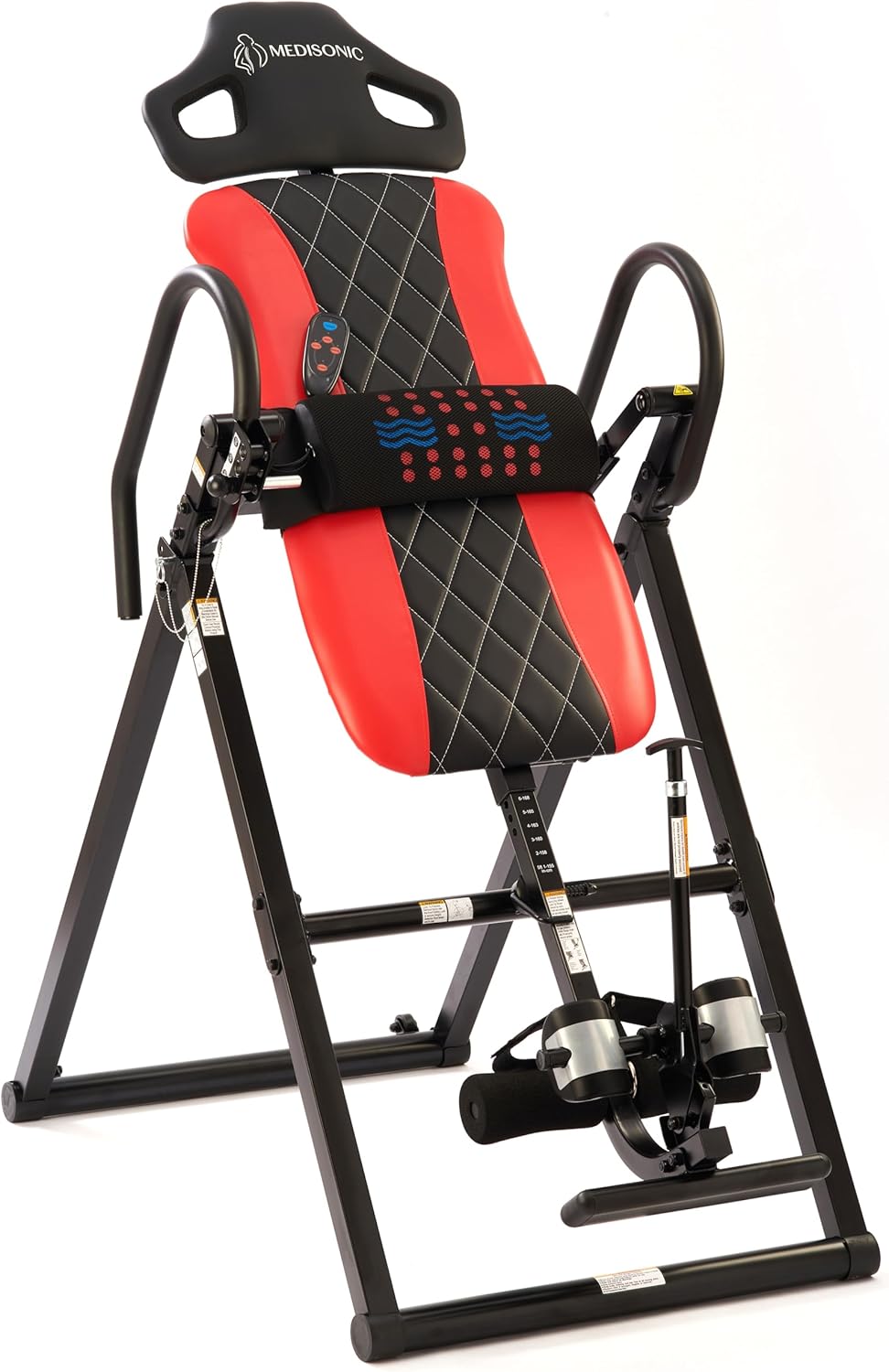 Pro Inversion Table with Adjustable Heat & Vibrating Massage Lumbar Pad, Diamond-Stitched Comfort Backrest, Multiple Inversion Angles, 300 lb Capacity, Home Use, Red