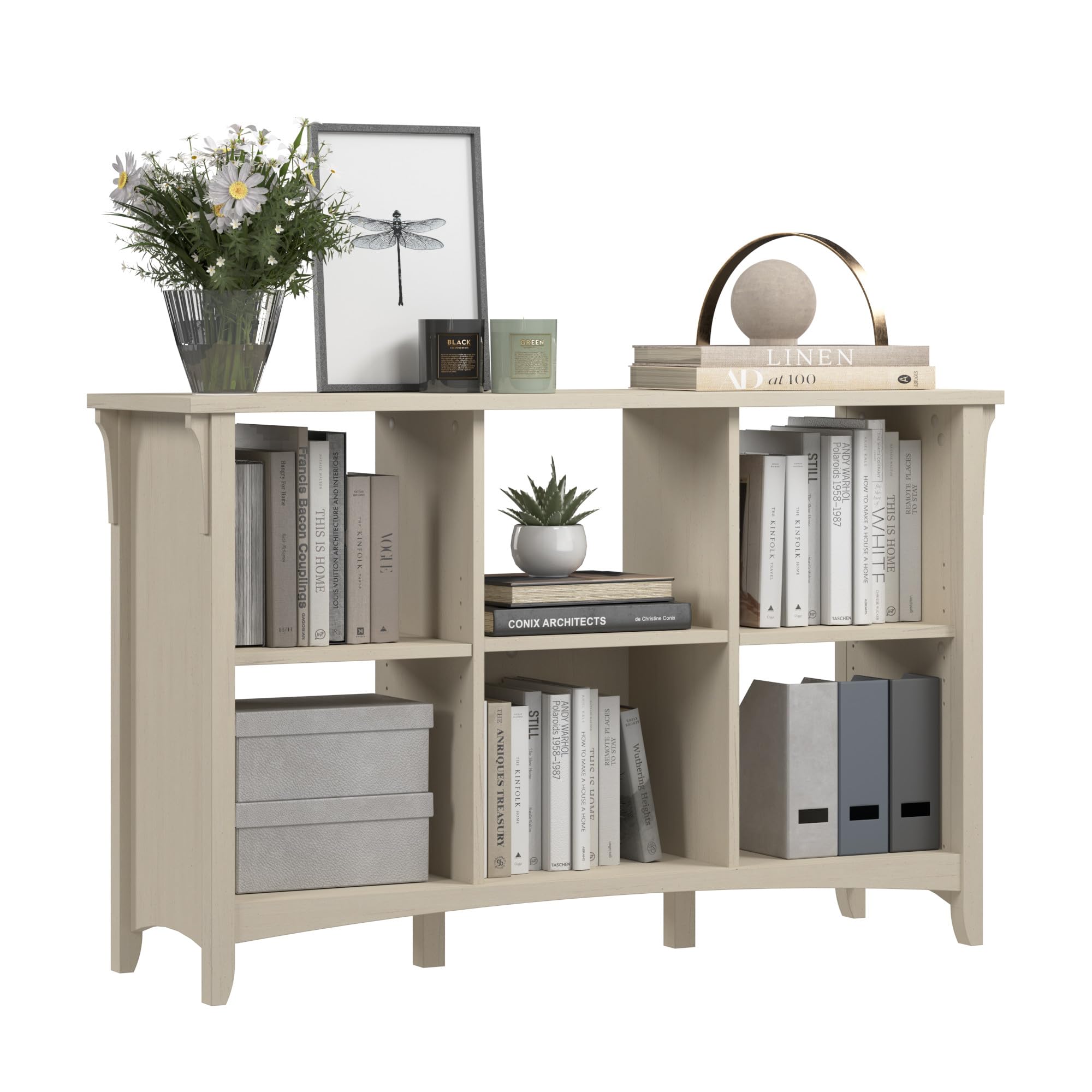 Bush Furniture Salinas 6 Cube Organizer in Antique White, Office Storage Solution, Home Organizer with Open Shelving, Compact Unit for Books and Supplies