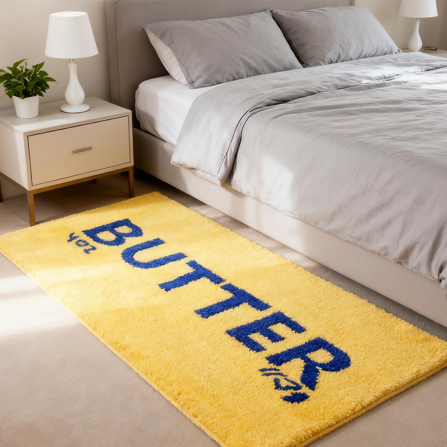 Butter Rug, Funky Rugs Custom Yellow & Blue Design, 20" x 47" Tufted Area Rug with Non-Slip TPR Backing, Machine Washable, Funny Runner Kitchen Mat for Kitchen, Living Room & Bathroom Décor