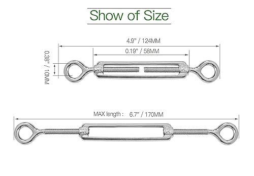Miniatura 5 de 3 tensores M5 de ojo y ojo 304 de acero inoxidable tensor de cuerda de alambre de tensión de alta resistencia para barandilla de cable, kit de