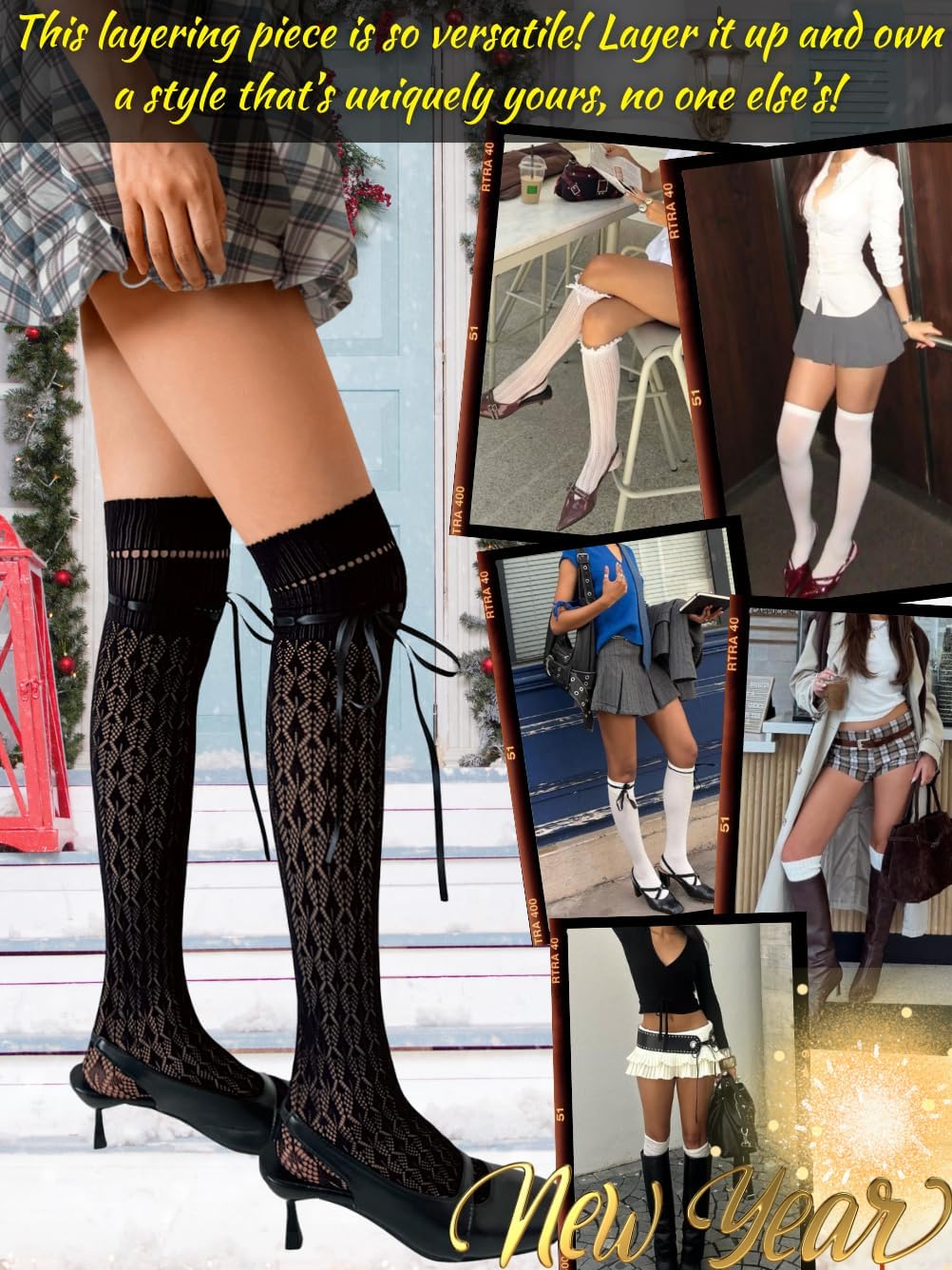 Over Knee Socks With Bows,Patterned Thigh High Stockings Women,Cute Long Sock For Boots Size 0-10 - Image 6