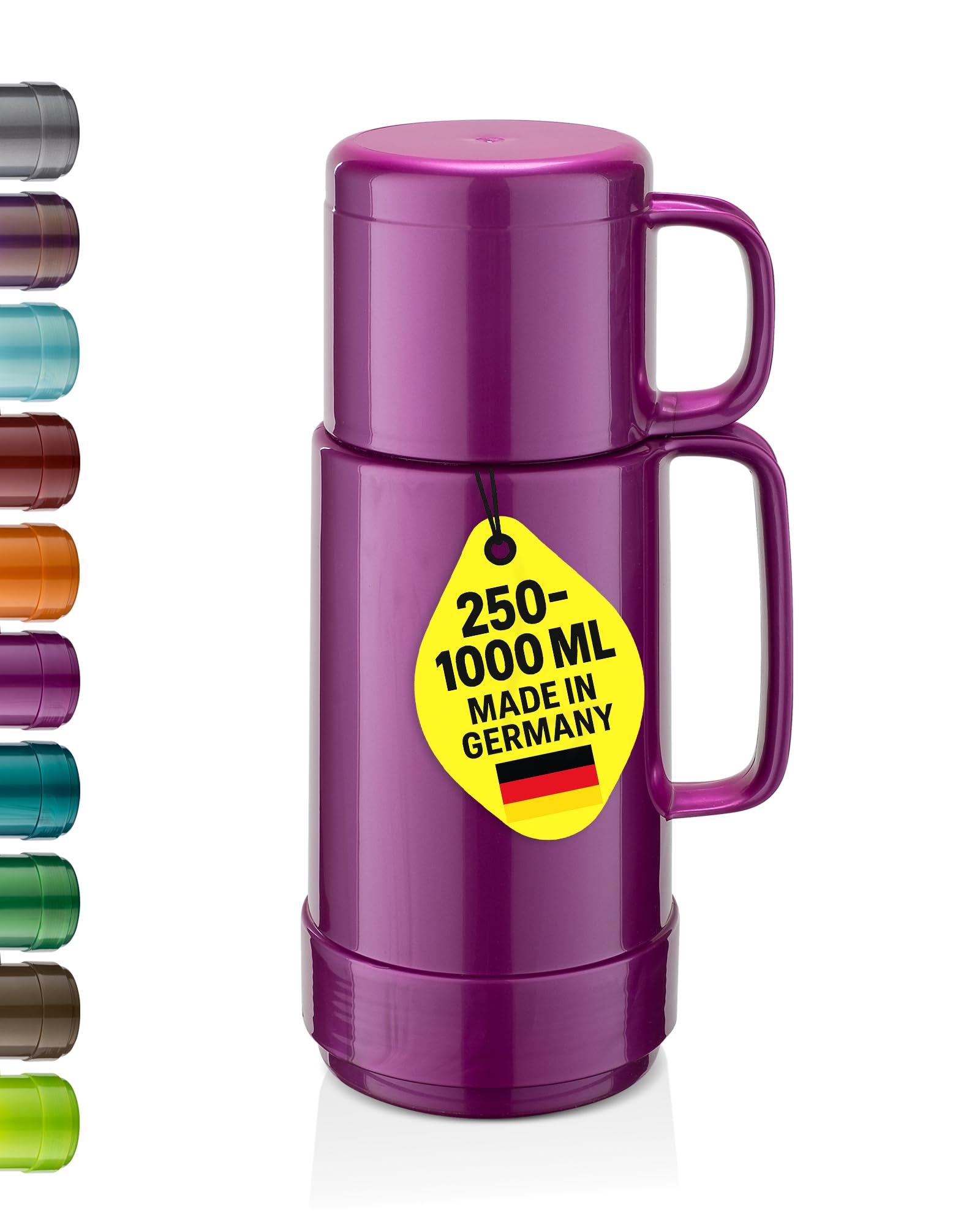 ROTPUNKT Isolierflasche 0,25 L mit integriertem Becher - Hochwertige Isolierkanne Made in Germany I Bis zu 24 h heiß & 36 h kalt (Andreas 80, Shiny Grape)