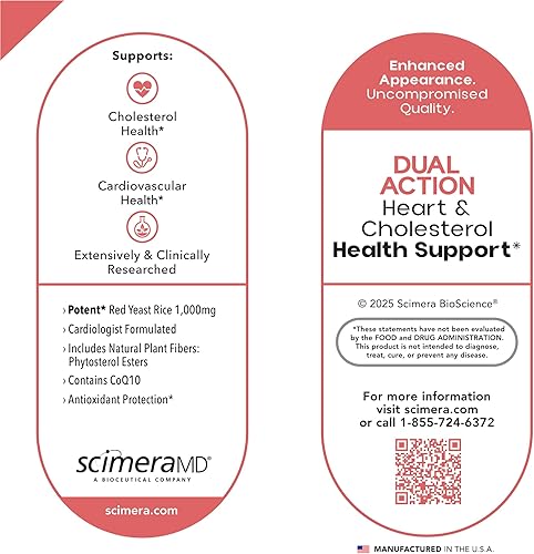 Miniatura 6 de ScimeraMD® CardiovascularMD Red Yeast Rice Supplement with Phytosterol Ester and CoQ10 for Heart Health and Cholesterol Support, 60 CT