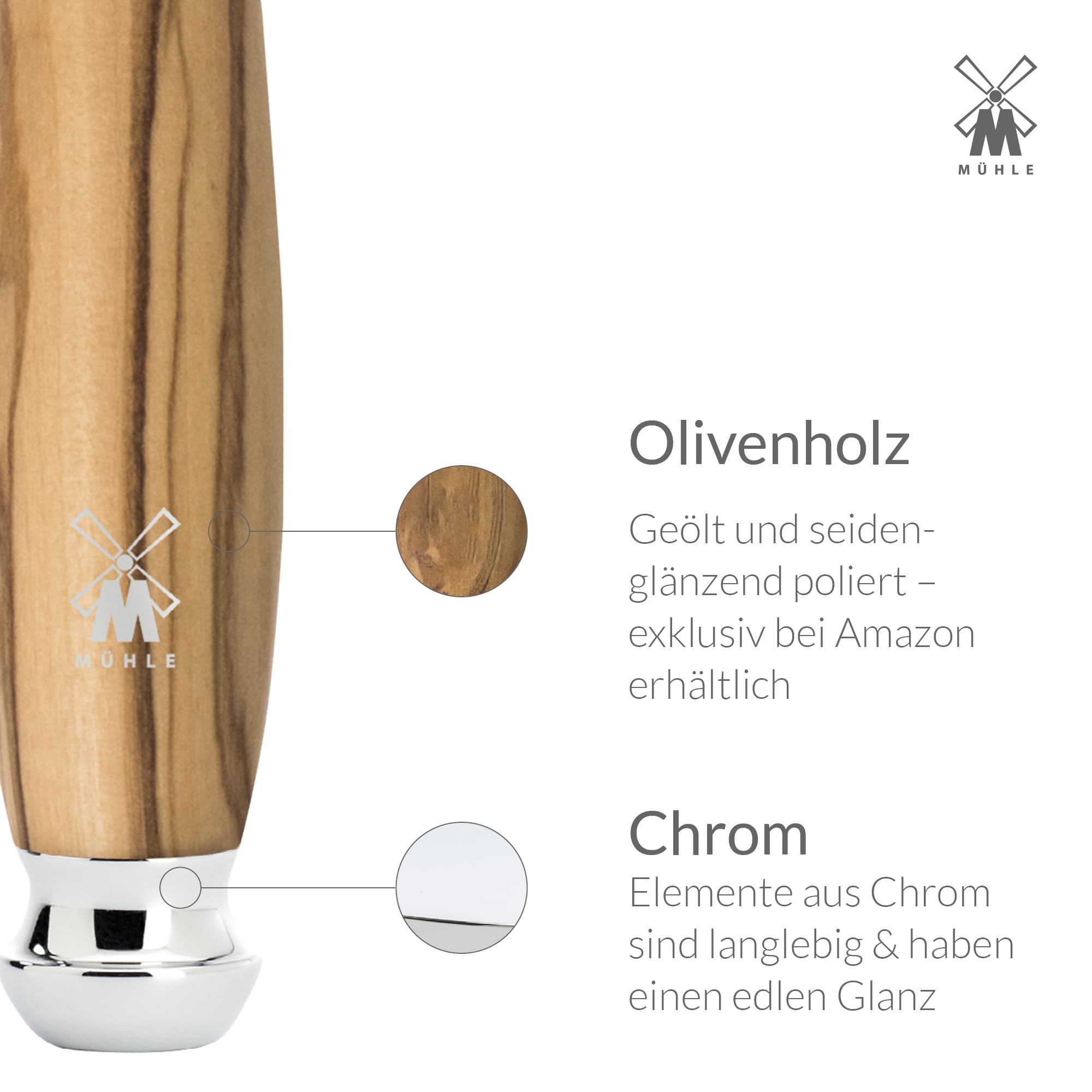 MÜHLE Rasoir de sécurité Vivo avec peigne fermé - Manche en bois d'olivier élégant et accents métalliques chromés