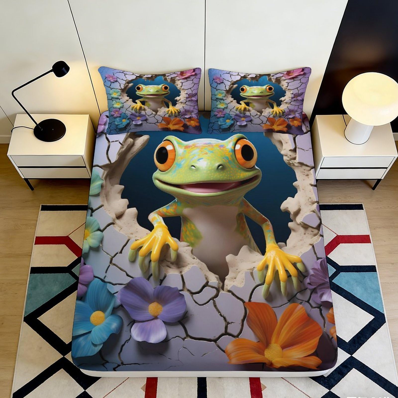 Pnayamiorkfel Style-6 3D Printed Lively Frog Fitted Sheet Microfiber Floral Bed Cover For Bedroom Dorm Guest Room Mattress Protection Decor 90X200x25cm