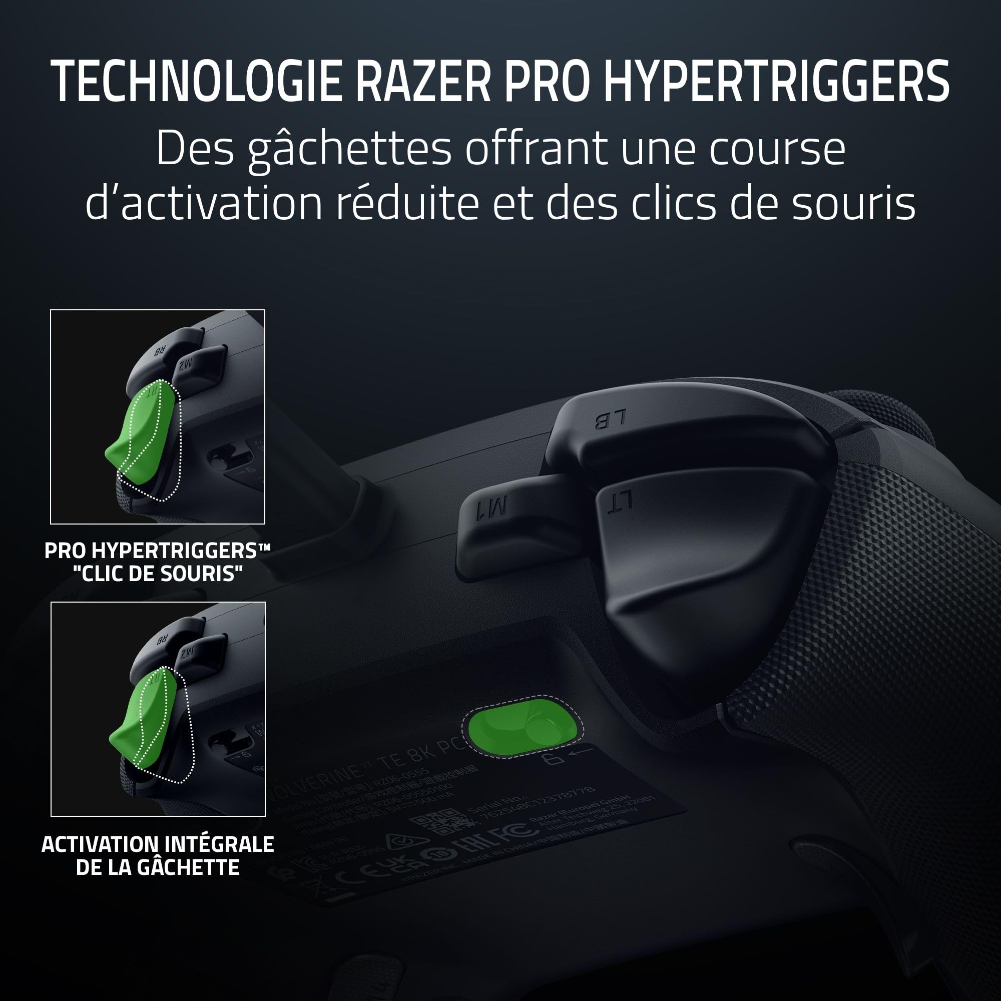 Razer Wolverine V3 Tournament Edition 8K PC - Manette ​​esport filaire pour PC (8K Hz HyperPolling, Sticks TMR avec capuchons interchangeables, 4 boutons arrière 2 poussoirs ​(prise griffe)​) Noir