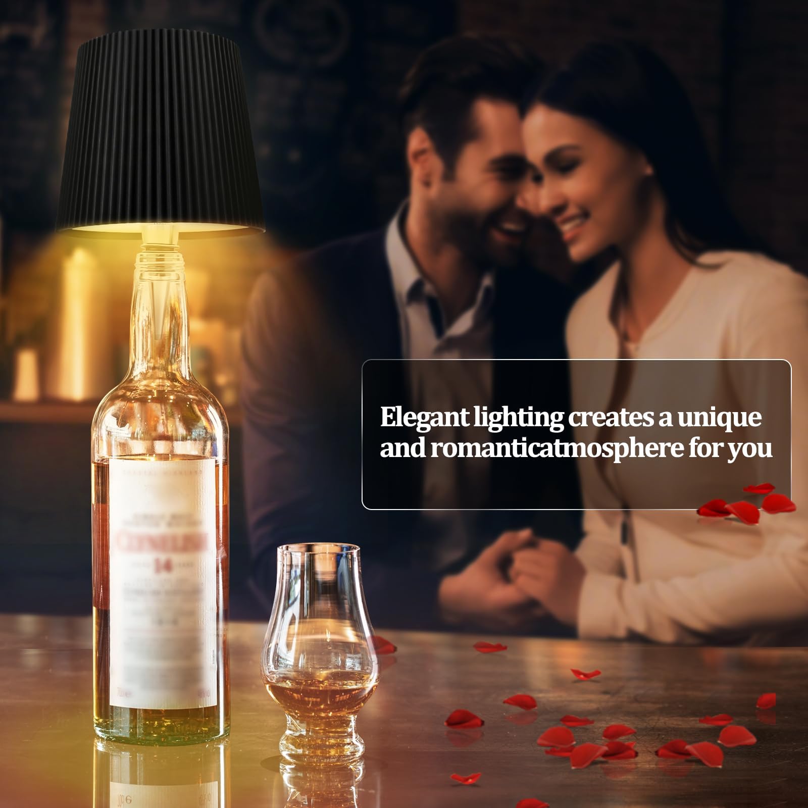 Flaschenlampe Aufsatz LED Aufladbar, 3 Einstellbare Farbtemperaturmodi, Touch Flaschen-Lampe, Schutzart IP54, Kabelloses USB Aufladbar Tischlampen, für Restaurant, Schlafzimmer, Garten, Bar.(Schwarz)
