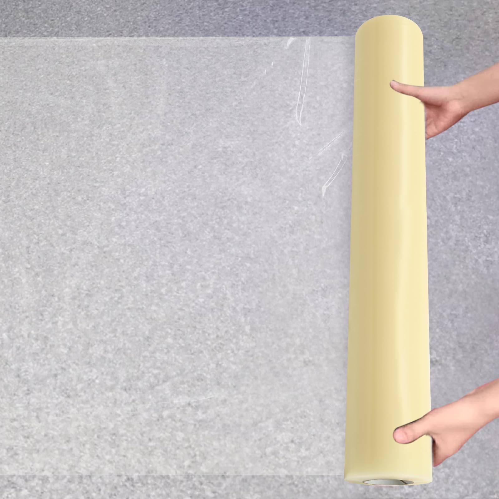Floor Protection Film 36" X 500' Self-Adhesive Clear Cover Carpet Waterproof Plastic Protector Sticky Heavy Duty Shield Covering Tape Protection for