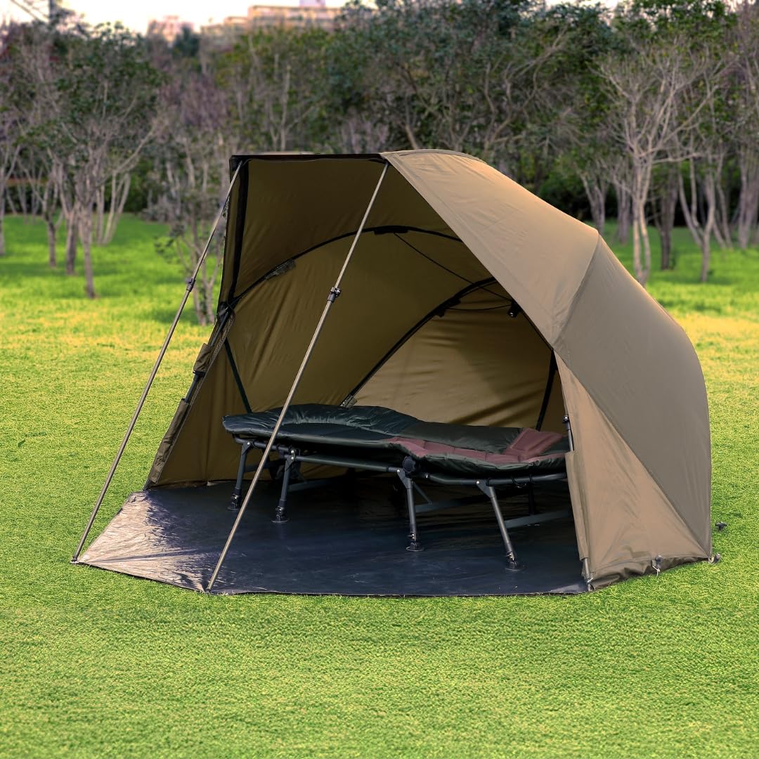 MK - Angelsport -Karpfenzelt Angelschirm Shelter 1 Mann Alu Brolly 10.000er Wassersäule Zelt wie Bivvy Zelt Angelzelt - inkl. Gummihammer