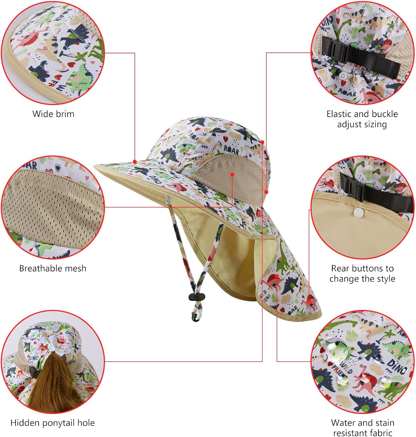BASSDASH Kids UPF 50+ Wide Brim Sun Hat with Neck Flap Lightweight Cooling Performance Toddler Girls Boys Outdoor Play Hats - Image 6