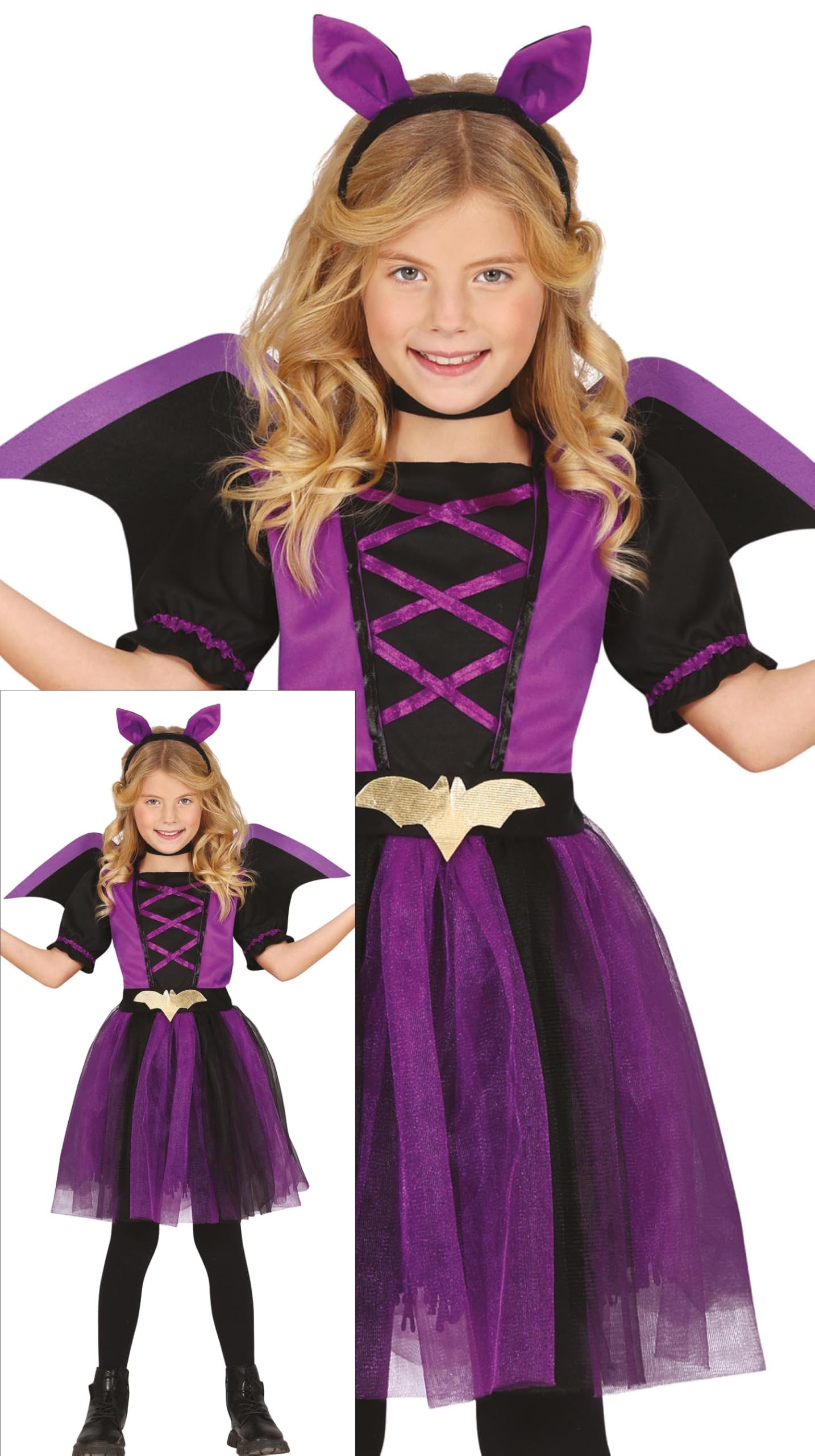 FIESTAS GUIRCA Purple Bat Girls Fancy Dress Costume - Bat Girl Costume with Bat Headband, Tutu Dress and Wings - Halloween Girls Costumes Age 3-4 Years