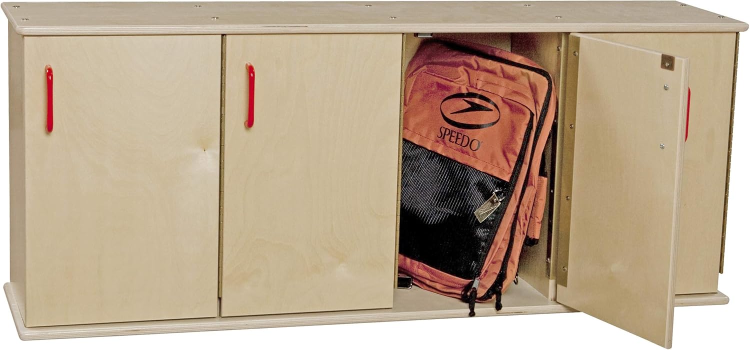 Contender 4 Section Stackable Storage Organizer with Doors Locker, Bookshelf Cabinet, for Classroom, Bedroom, Home, Office, in Natural [Comes Fully Assembled]