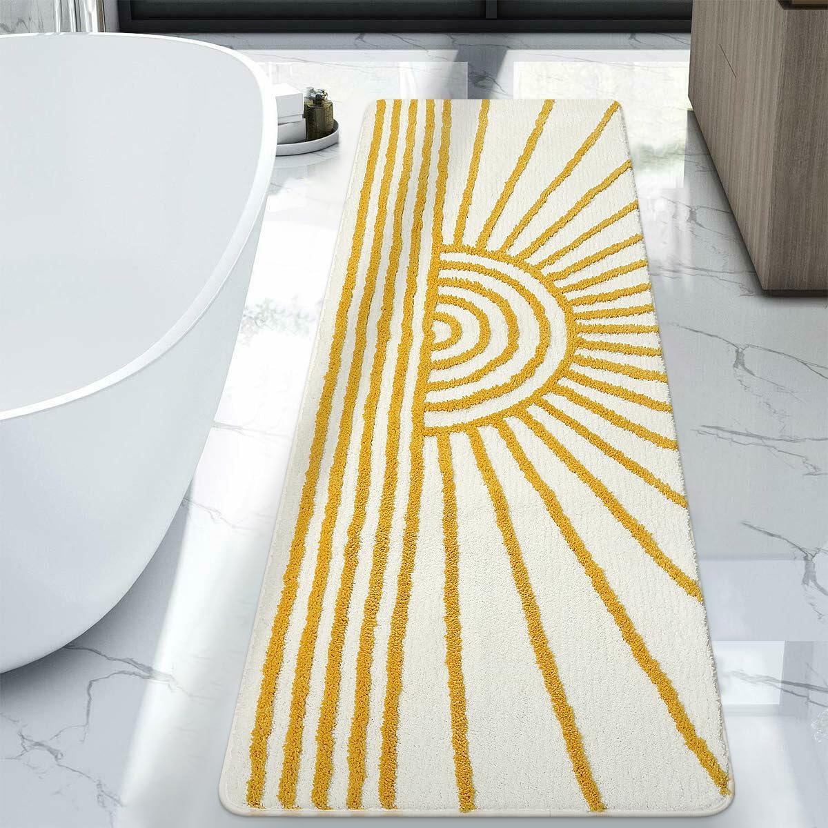 Amazon.com: Uphome Bath Mat Runner, Yellow and White Sun Extra Long ...