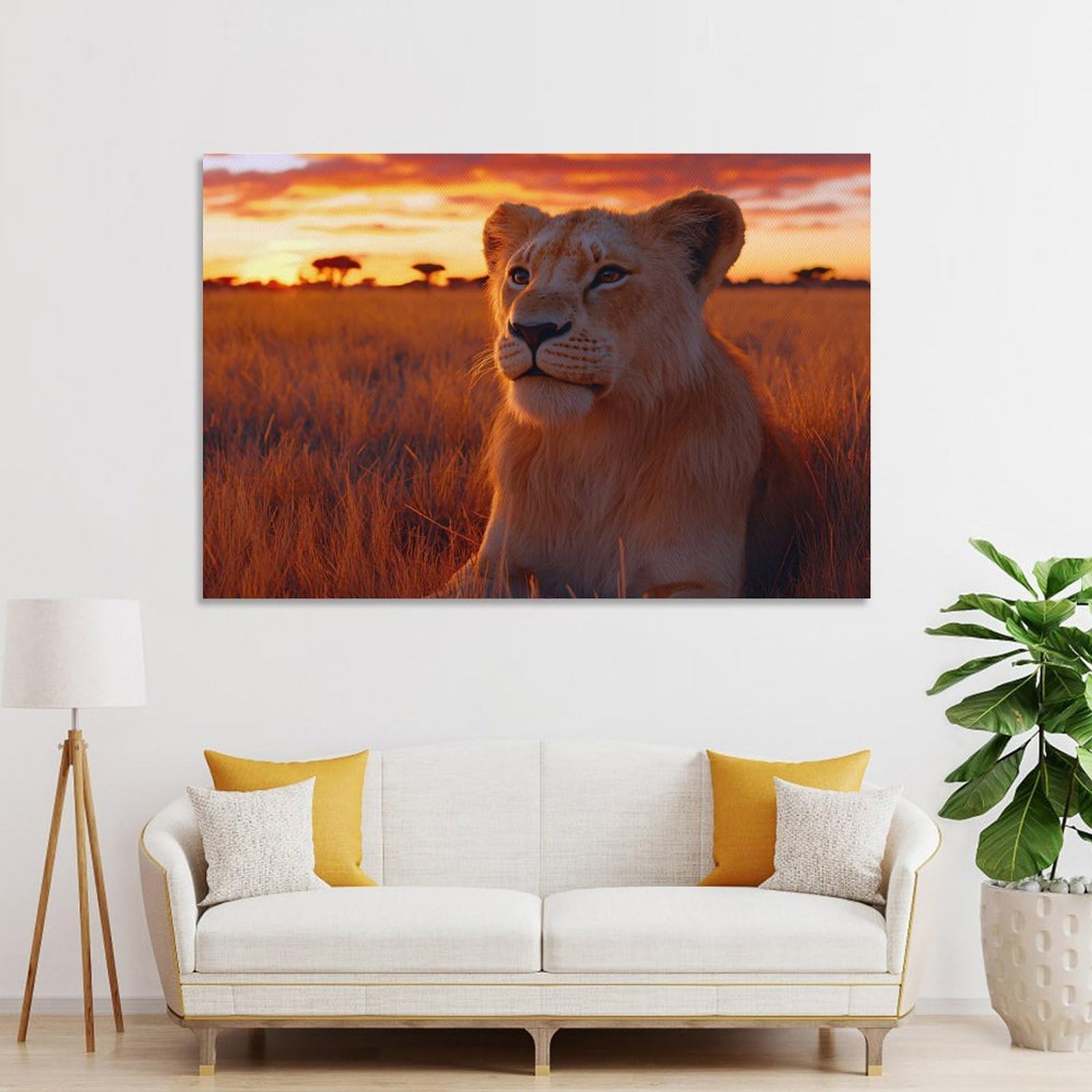 Junmoney Lion Cub at Sunset in Savanna Home Decor Wall Art, 20x30inch(50x75cm), for Apartment Walls, Studios Or Work Areas, Stylish Wall Art for Fresh Spaces