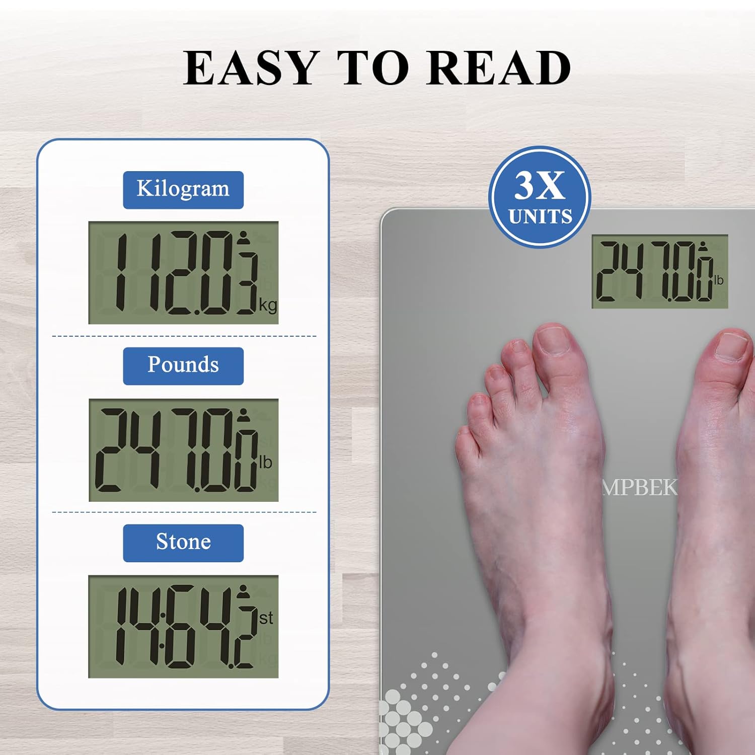 Scale for Body Weight 440lbs(200KG), MBEKING Bathroom Scale with Baby, Pet Mode Highly Accurate Extra Wide Smart Digital Scales Heavy Duty Weight Scale Includes Batteries(Grey)