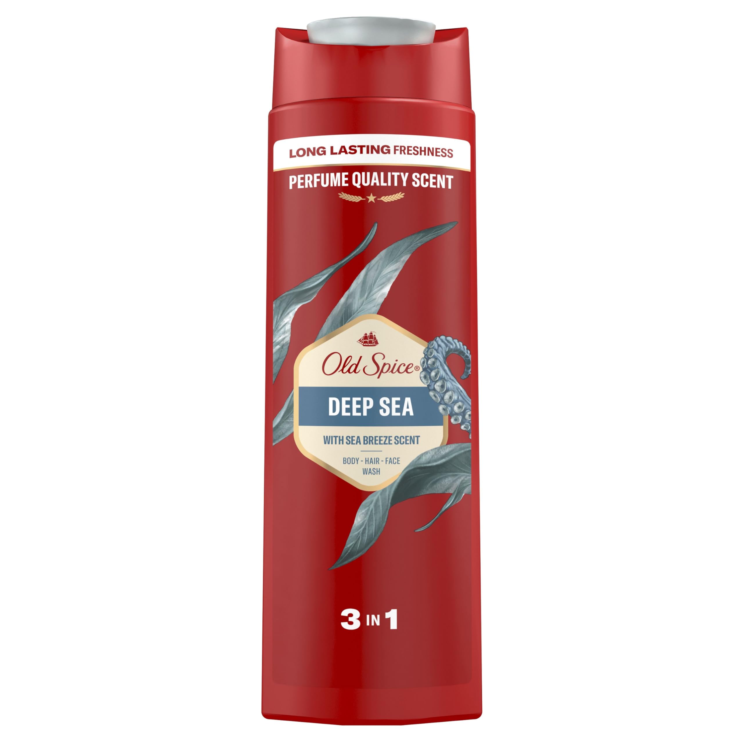 Old Spice Deep Sea Gel De Ducha Y Champú Para Hombres 4x400ml, Gel Para Cara, Cuerpo Y Pelo 3 En 1 Multiusos, Frescura Duradera, Fragancia Excepcional, Limpieza Profunda