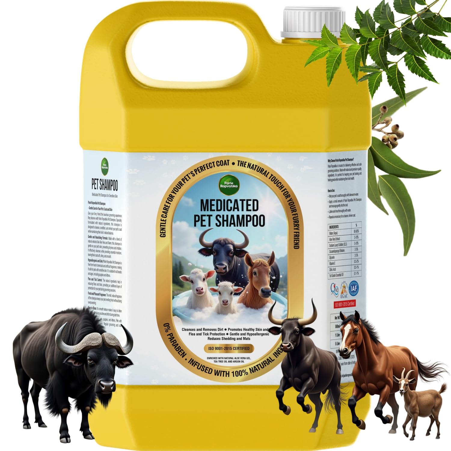 5 Liter Medicated Pet Herbal Neem Aloevera Shampoo Reduces Hairfall Soothes Skin Irritation Protects Skin Health for Cow, Buffalo, Goat and Horse (5 Liter, Lemon)-image-26
