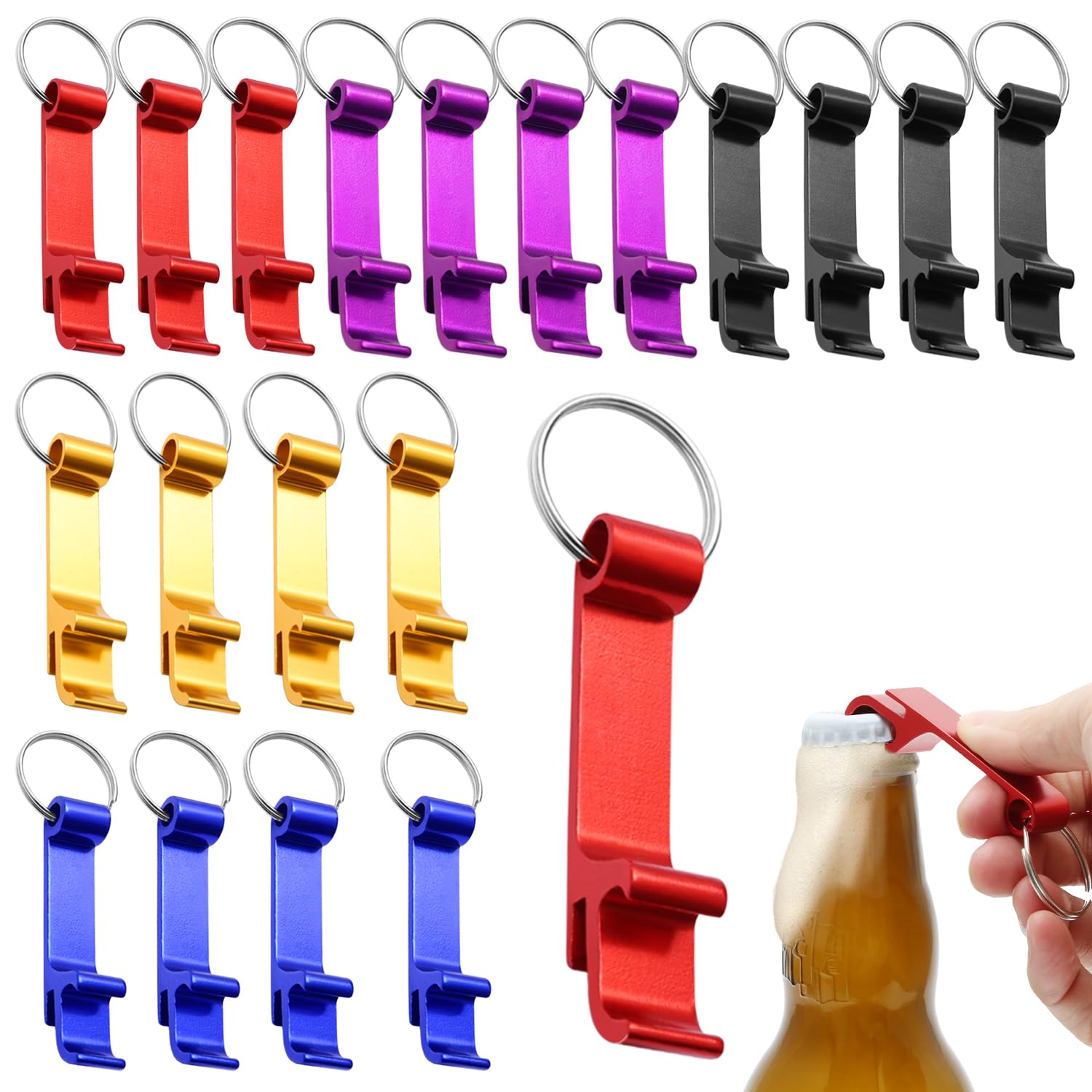 Llaveros abrebotellas de aluminio lote 20 piezas 5 colores