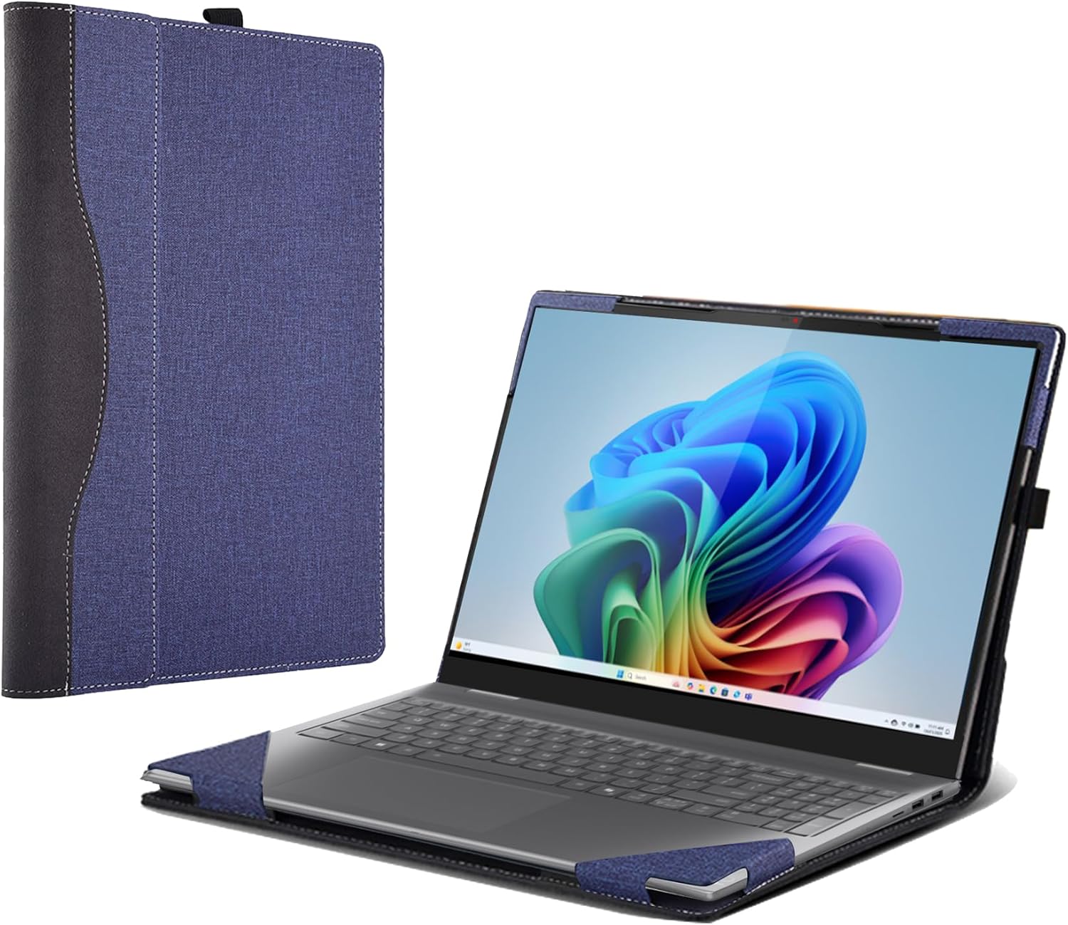 Laptop Case for Lenovo IdeaPad 5 2-in-1 16AKP10 16IAL10/ 16AHP9 (16" AMD) All Inclusive Drop Case PU Leather Protective Laptop Bag Detachable Shell (Dark Blue)