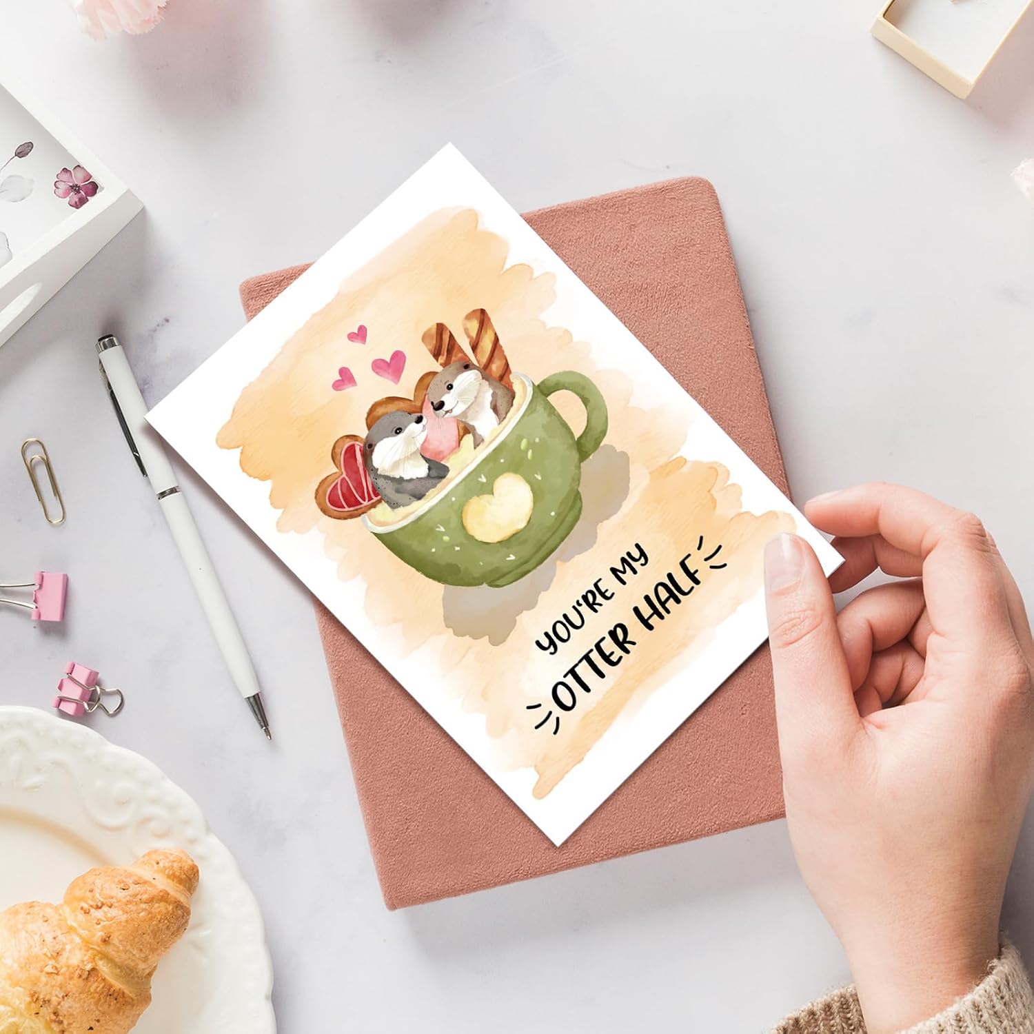 Cute Otter Half Valentines Day Card for Husband Wife, Punny Anniversary Card for Him Her, Funny Birthday Cards Gift - Image 6