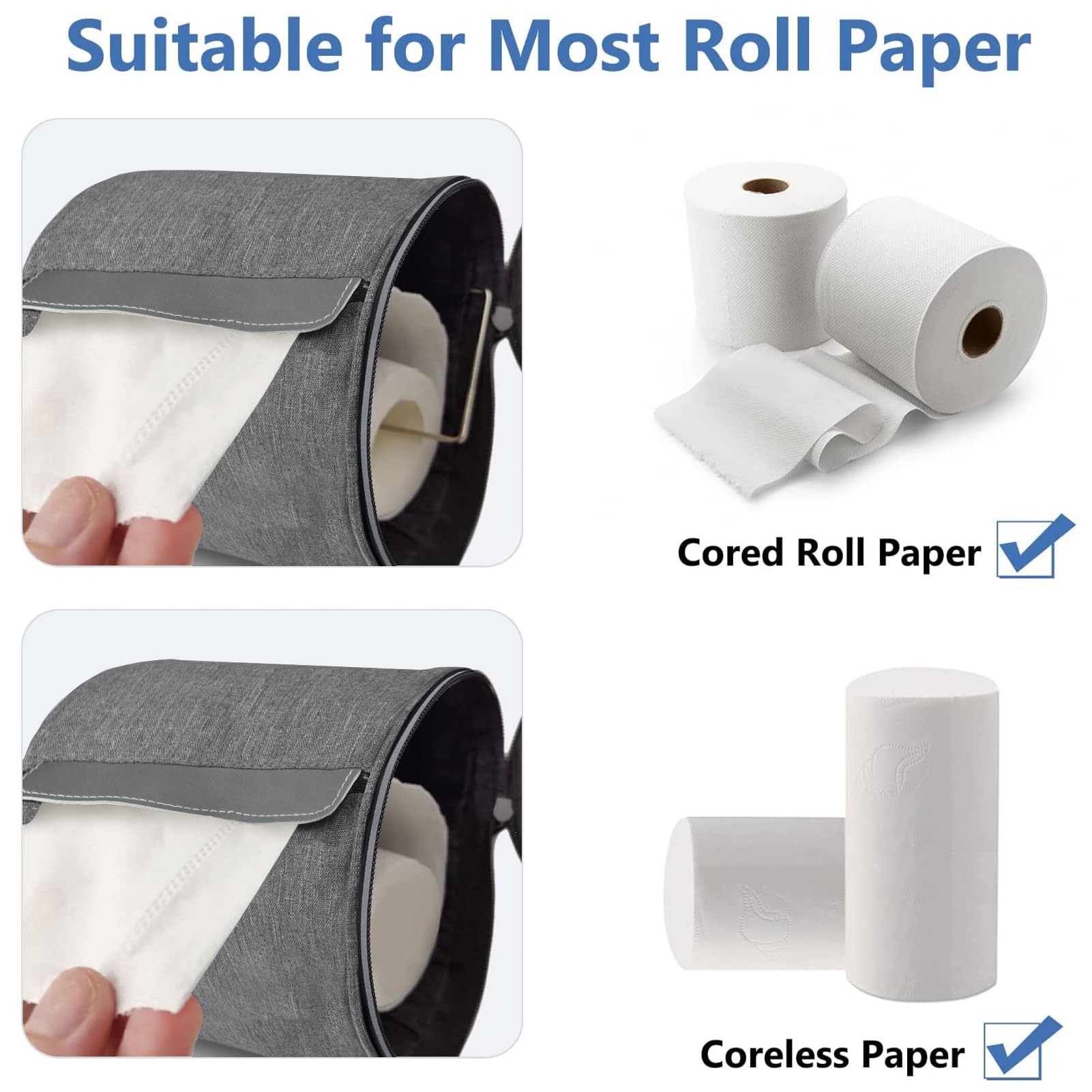 Soporte de papel higiénico colgante a prueba de gatos, contenedor de papel impermeable y portátil con correa ajustable, organizador de pañuelos reutilizable para camping, baño, cocina, viajes, gris 7
