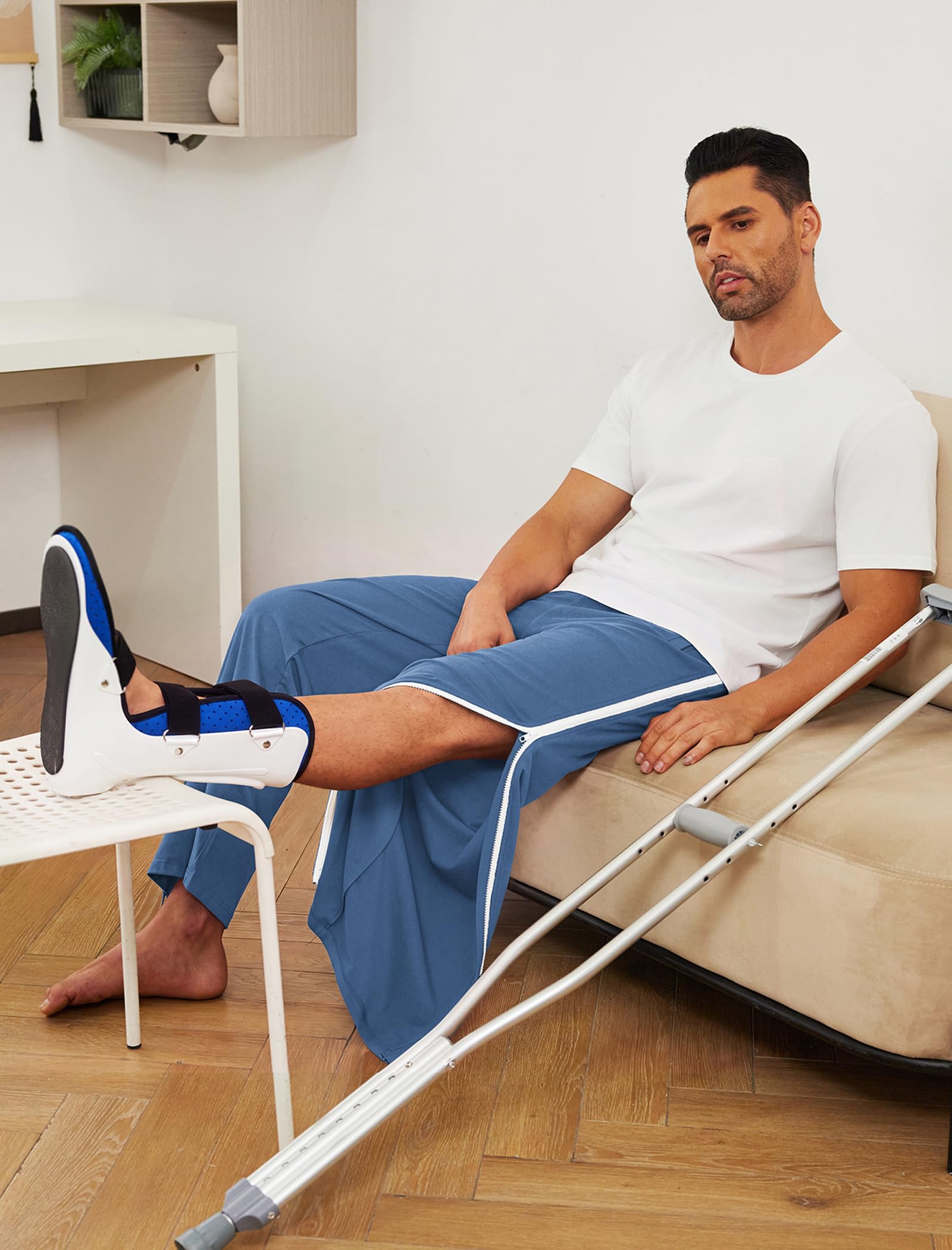 Deyeek Mens Tear Away Basketball Pants Side Zippers Snap Full Open Bottom Breakaway Sweatpants with Zipper Legs Post Surgery Pant Blue Gray