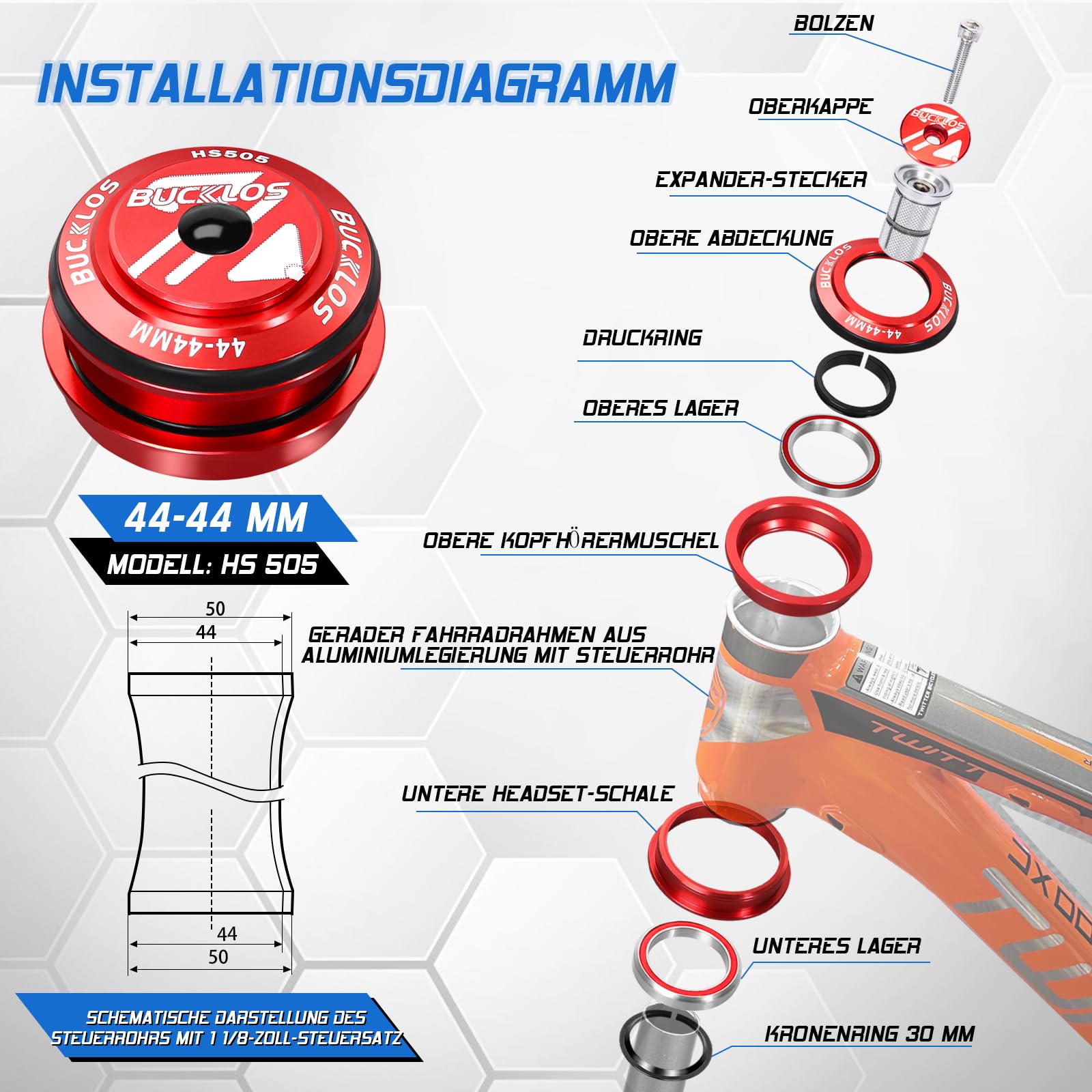 1-1/8 set di sterzi, per mountain bike, senza fili 34, 44-55, 44-55, 44-56 mm, tubo dritto per mountain bike, mountain bike, bici da strada, doppio sigillato, per frame fork expander Plug Star