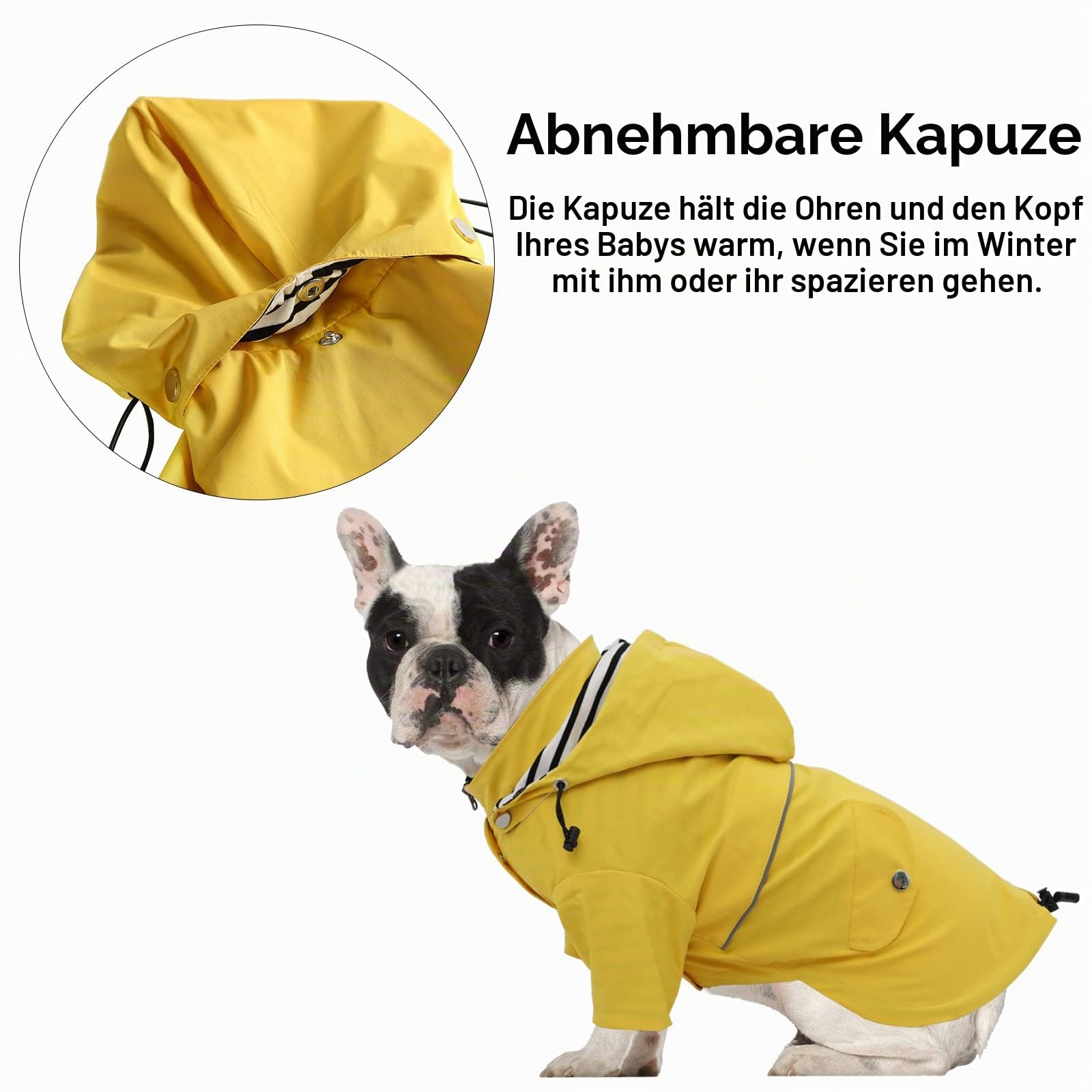 MOREZI Hunderegenmantel, mit Reißverschluss und reflektierenden Knöpfen, Regen-/wasserdicht, Verstellbarer Schultergurt, abnehmbare Kapuze, hält den Hund sauber und ordentlich-Gelb-L
