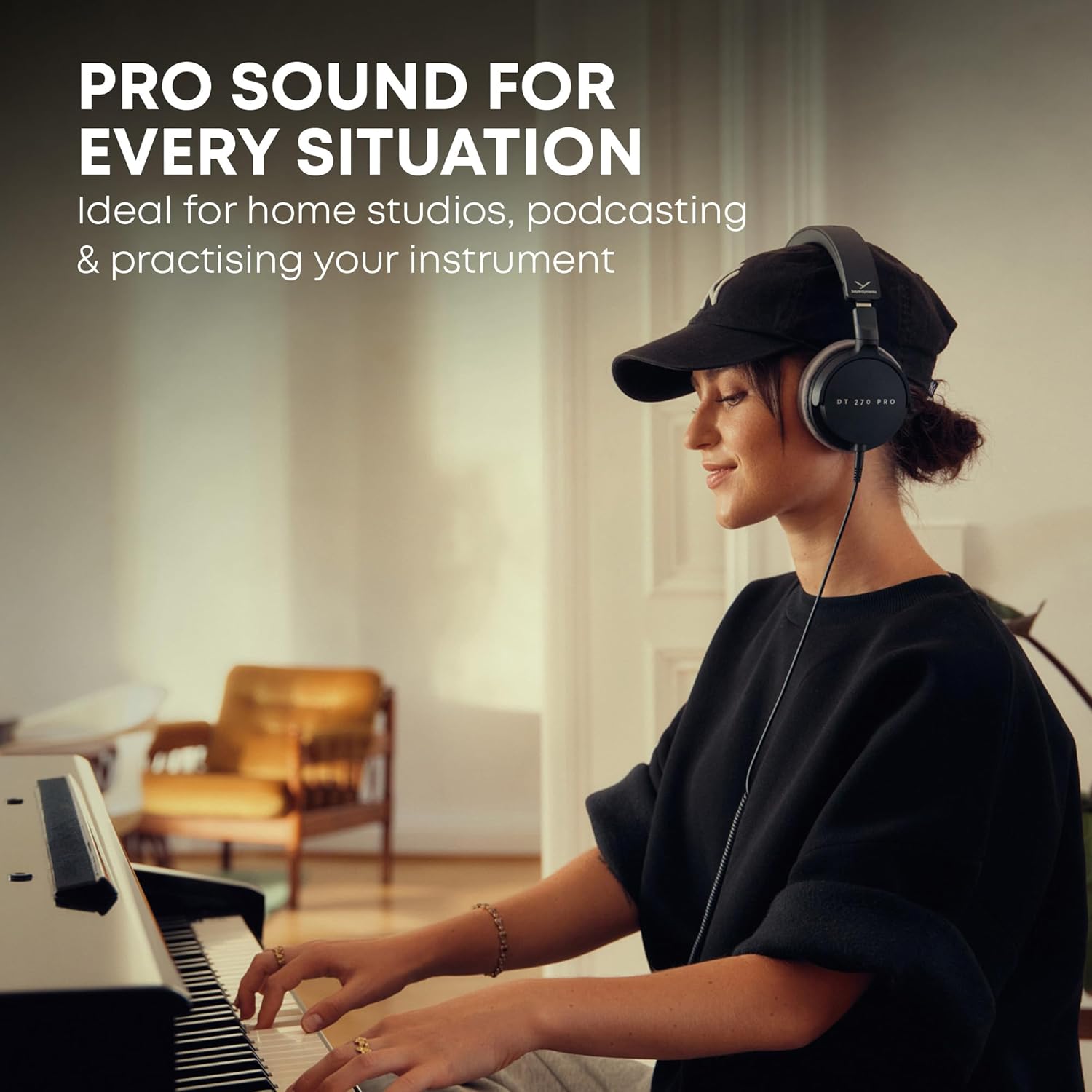 beyerdynamic DT 270 PRO, 45 Ohm, Closed Back, Over Ear, Wired Professional Studio Headphones, Home Recording, Podcast, Monitor, Stereo Headsets, 3m Coiled Cable, Black with Gray Velour Ear Pads