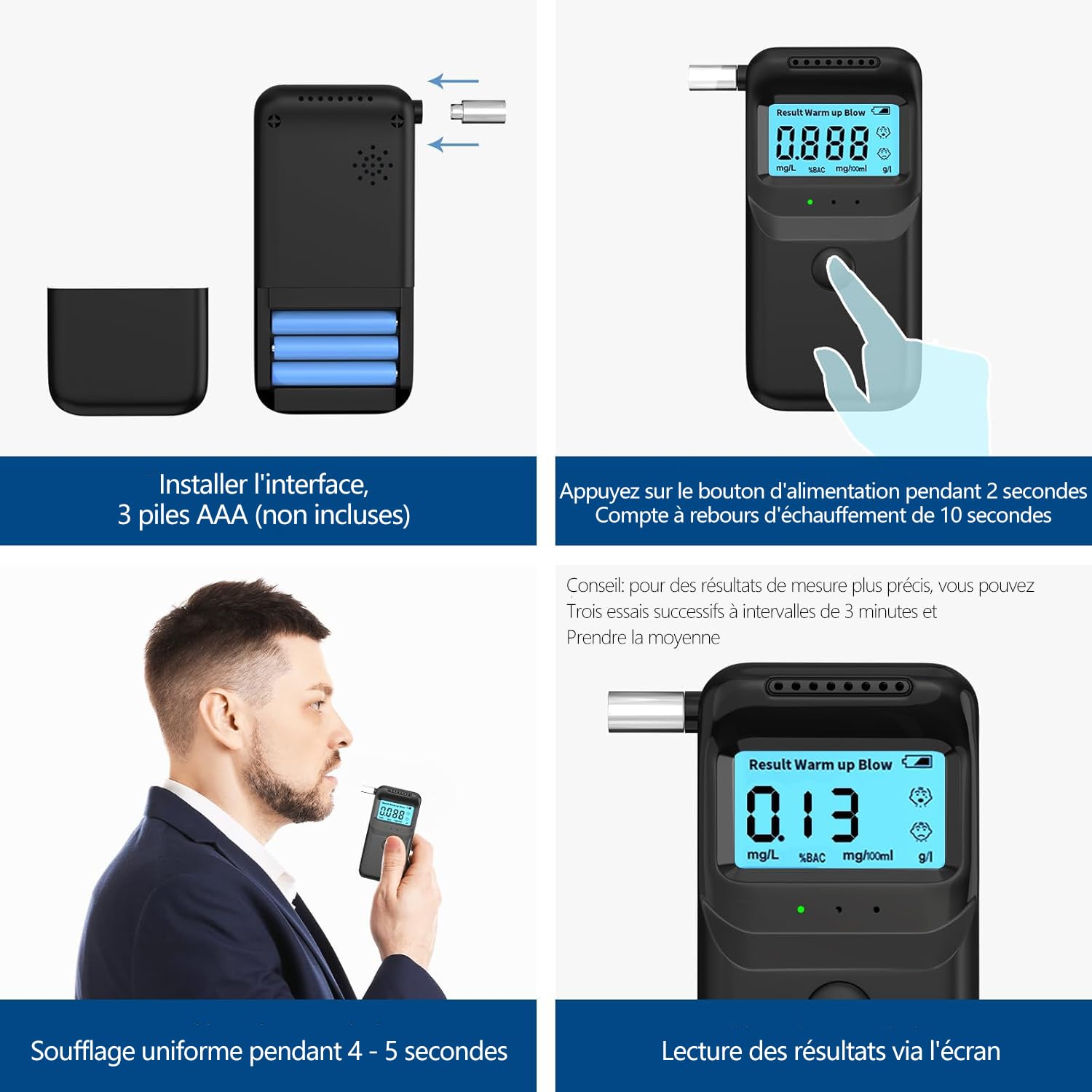Ethylotest Electronique Homologué NF, Alcootest Avec Affichage LCD