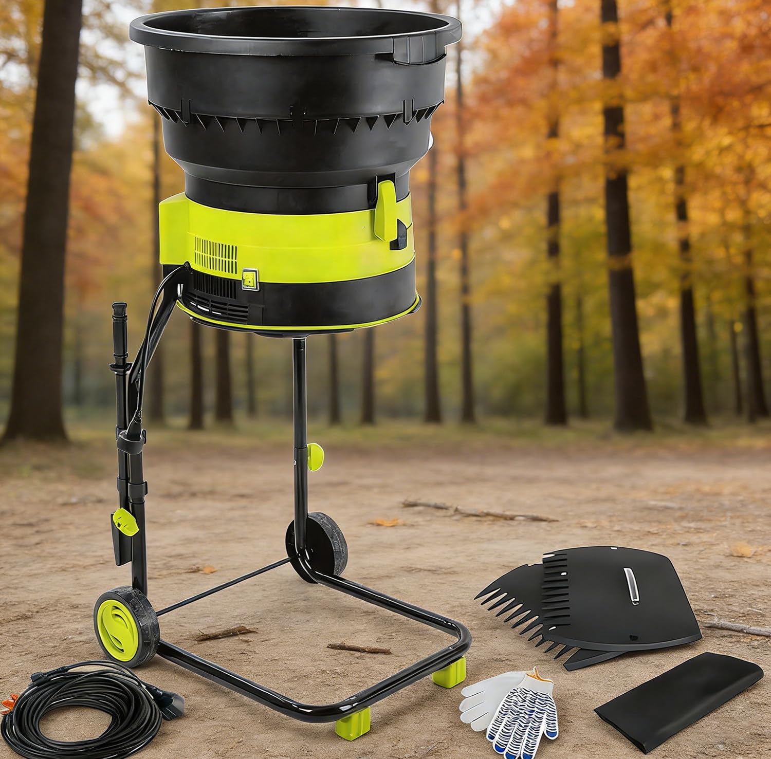 Broyeur à Feuilles électrique Broyeur de Compost Broyeur de Branches Hachoir à Feuilles, Diamètre de L'entonnoir 54 cm, Broyeur De Compost pour Nettoyage Cour 50m-Powercord