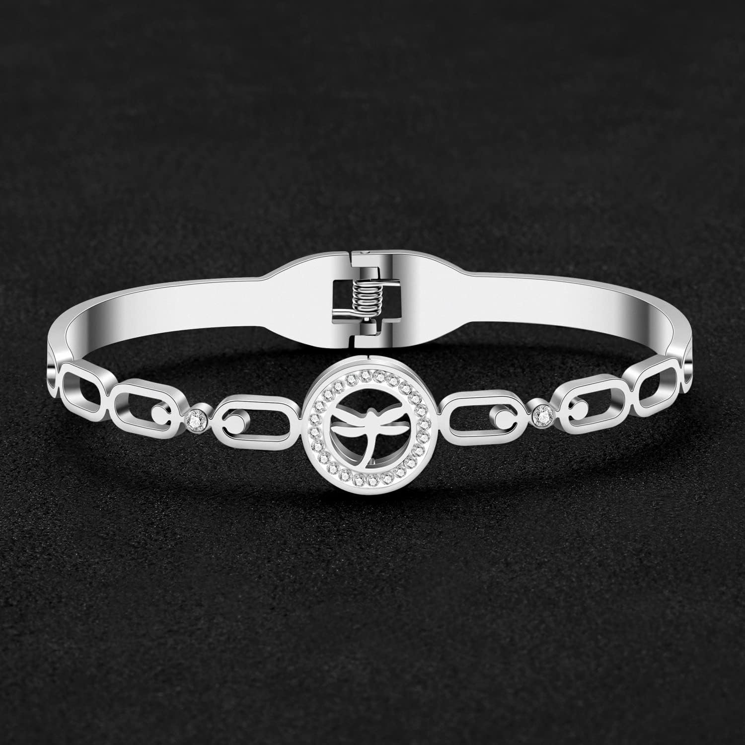 WEVENI Stainless Steel Dragonfly Gifts Cute Dragonfly Bracelet Cuff Bangle Dragonfly Decor Jewelry Charms for Women (Silver Plated) - Image 4
