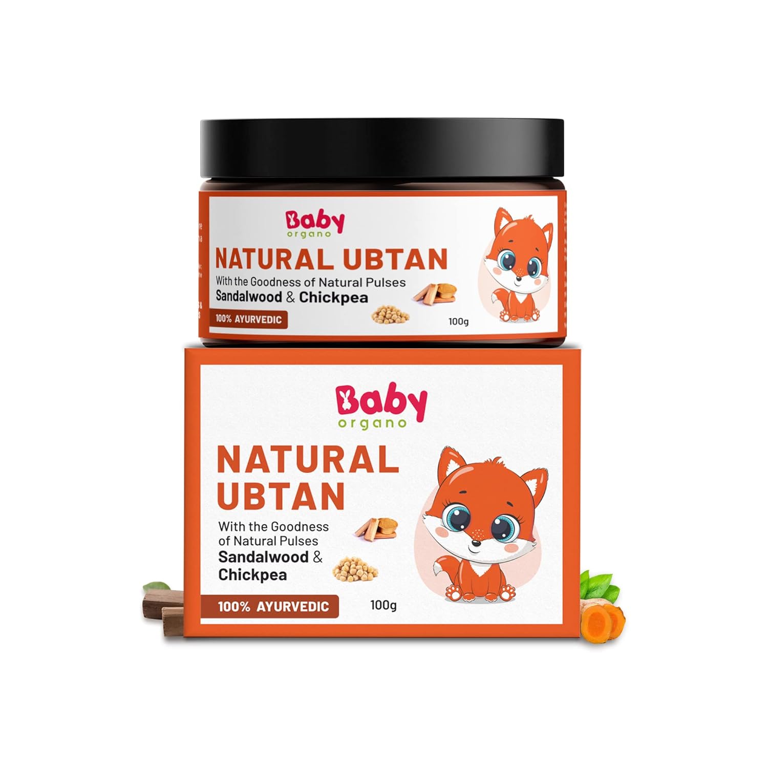 BabyOrgano Natural Ubtan for Skin Tan Removal – 100% Ayurvedic Bath Powder for Babies, Kids & Women – With Green Gram, Sandalwood, Turmeric – Glowing, Soft Skin – Chemical Free – FDCA Approved – 100g